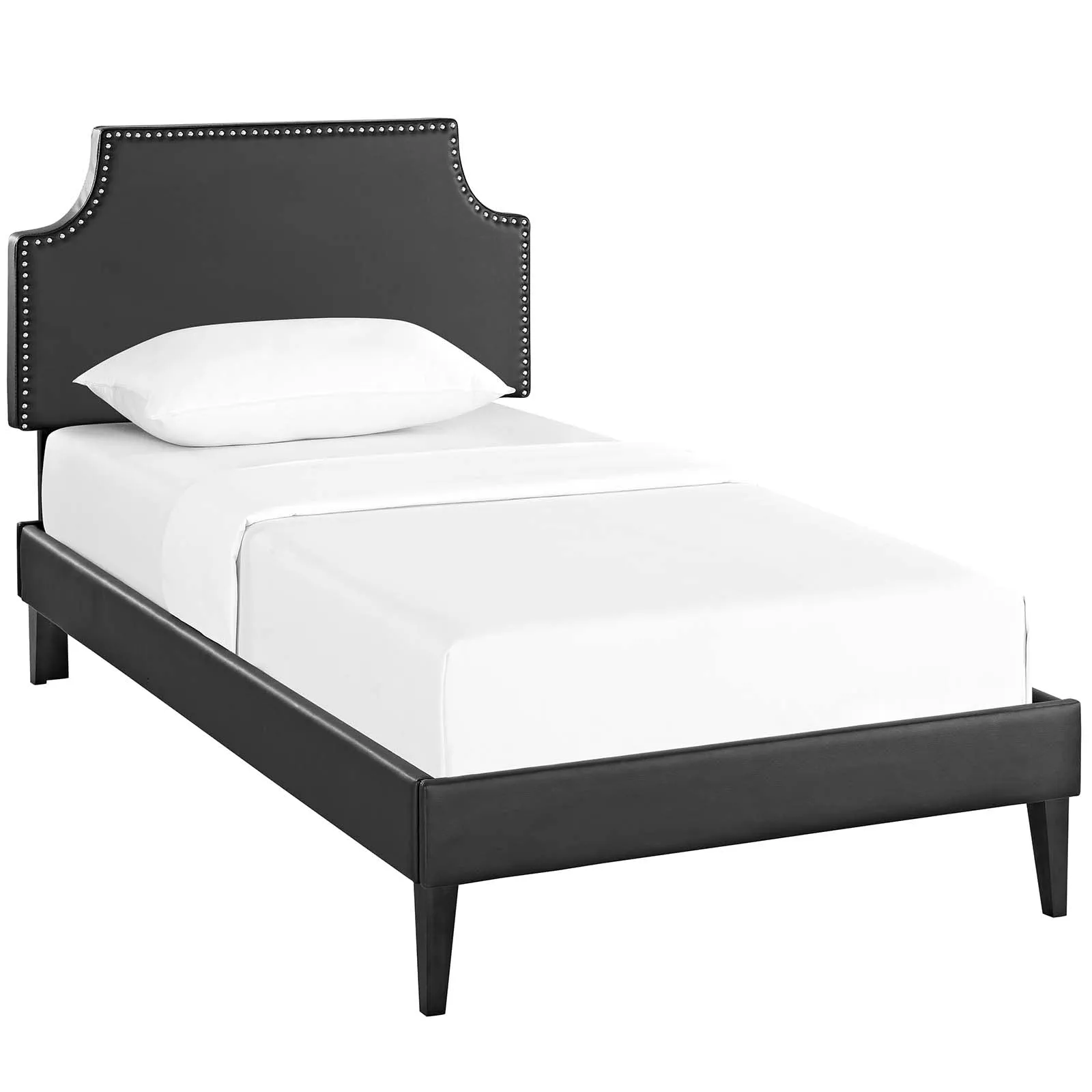 Corene Vinyl Platform Bed with Squared Tapered Legs