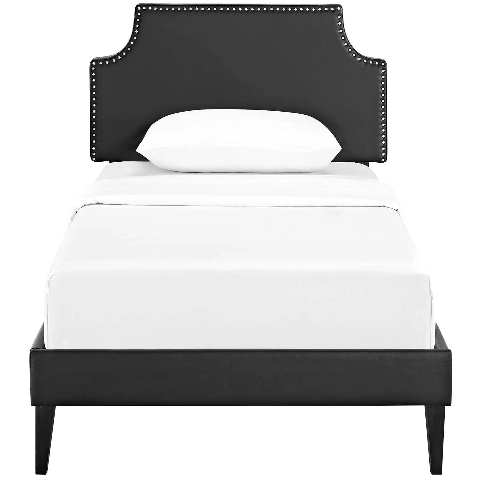 Corene Vinyl Platform Bed with Squared Tapered Legs