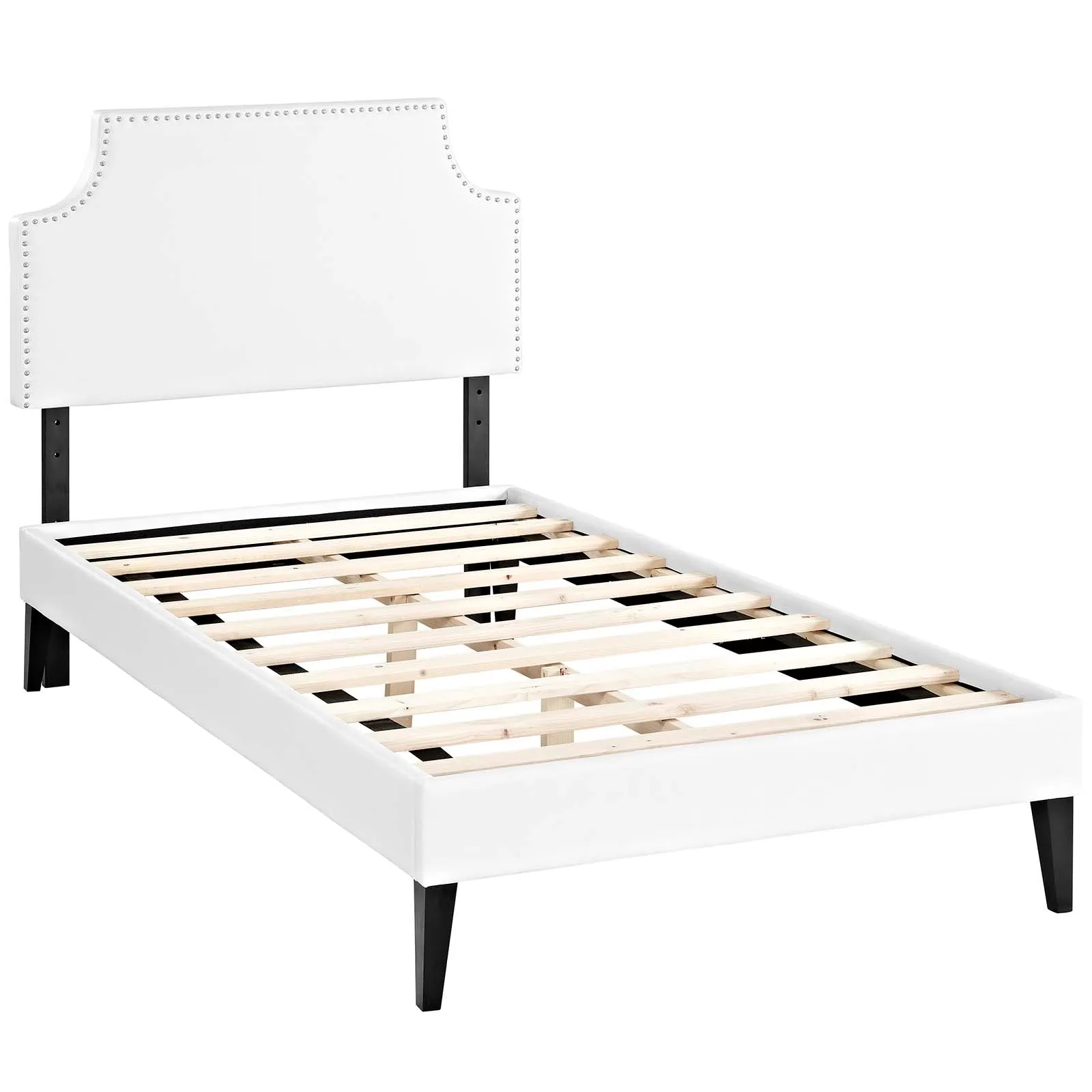 Corene Vinyl Platform Bed with Squared Tapered Legs