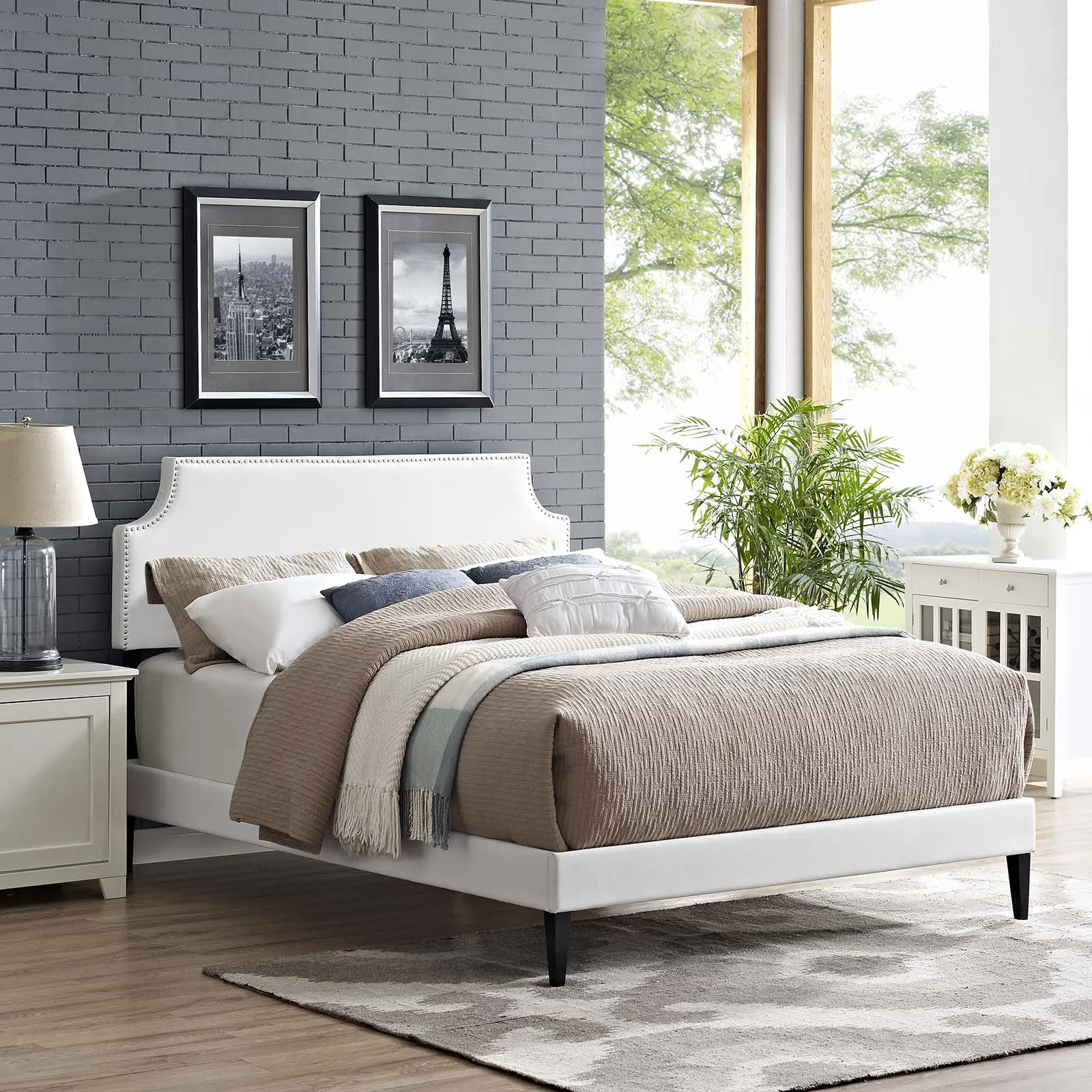 Corene Vinyl Platform Bed with Squared Tapered Legs