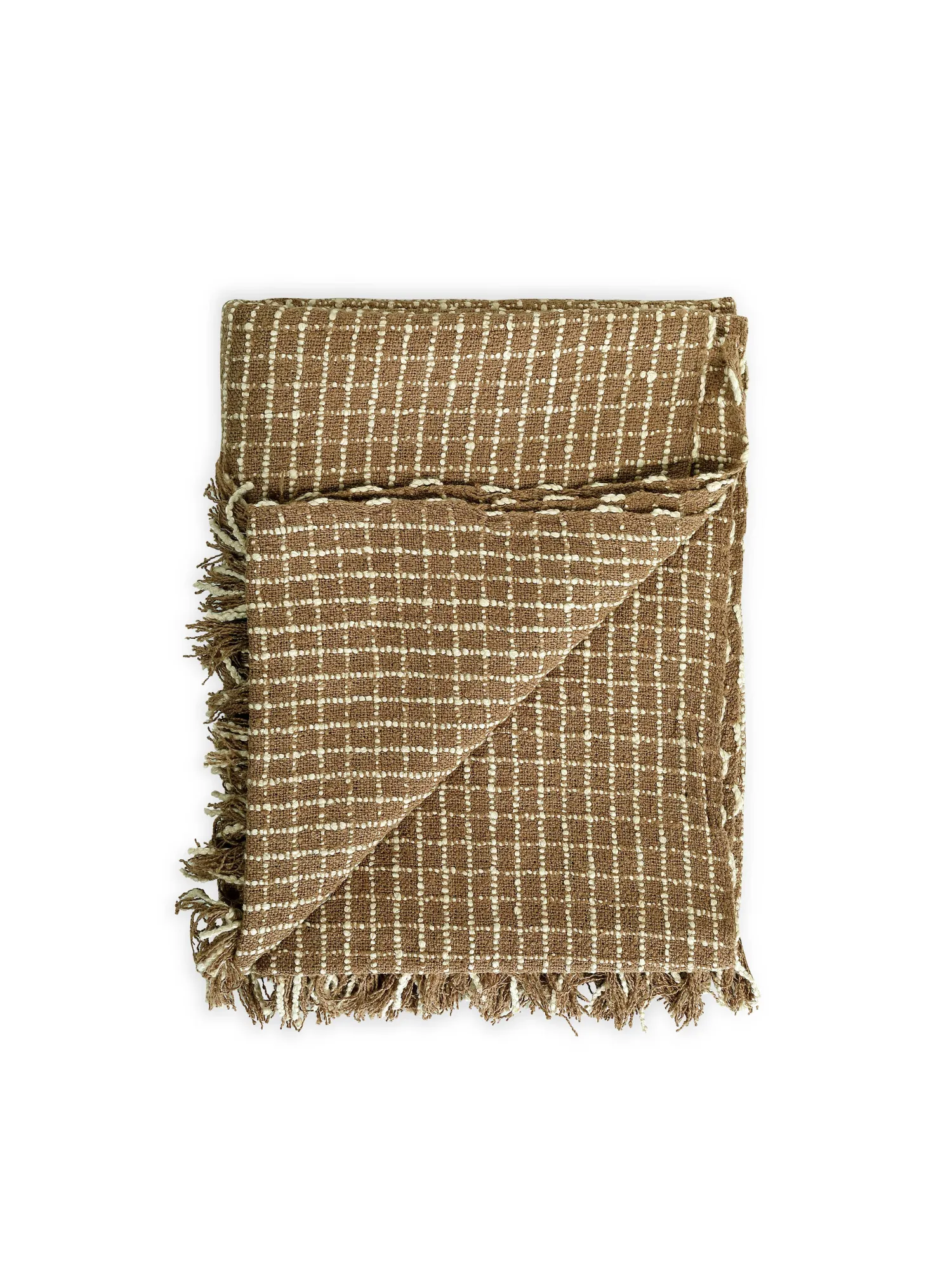 Cotton Boucle Small Checkered Throw Blanket - Latte Ivory