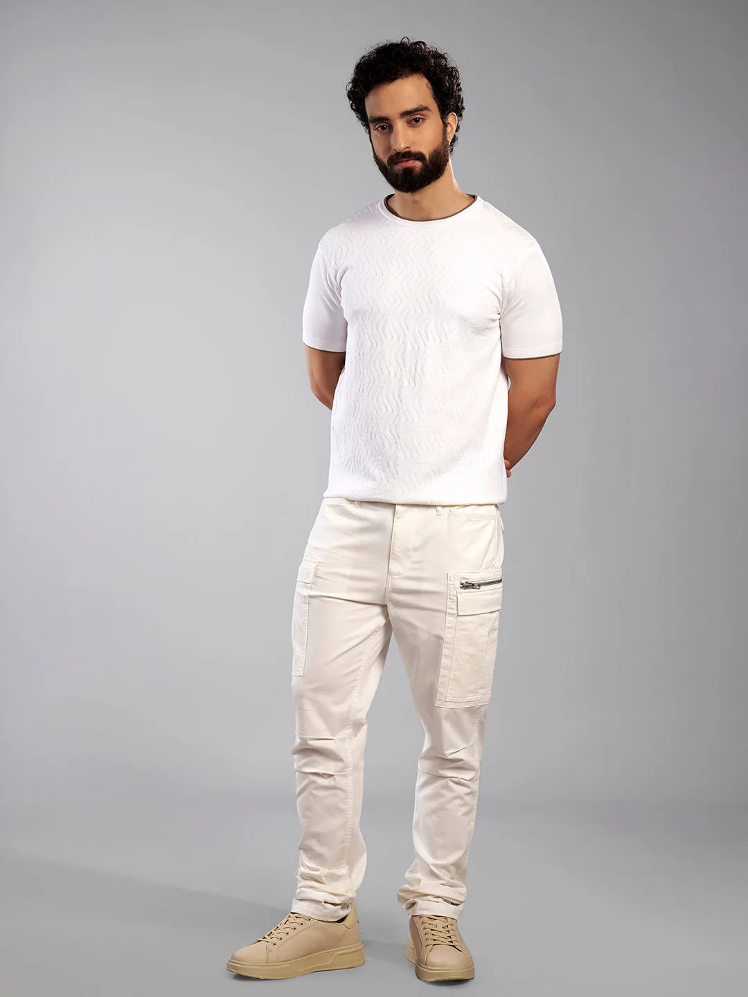 Crew Neck Pure Cotton White T-Shirt - Maze