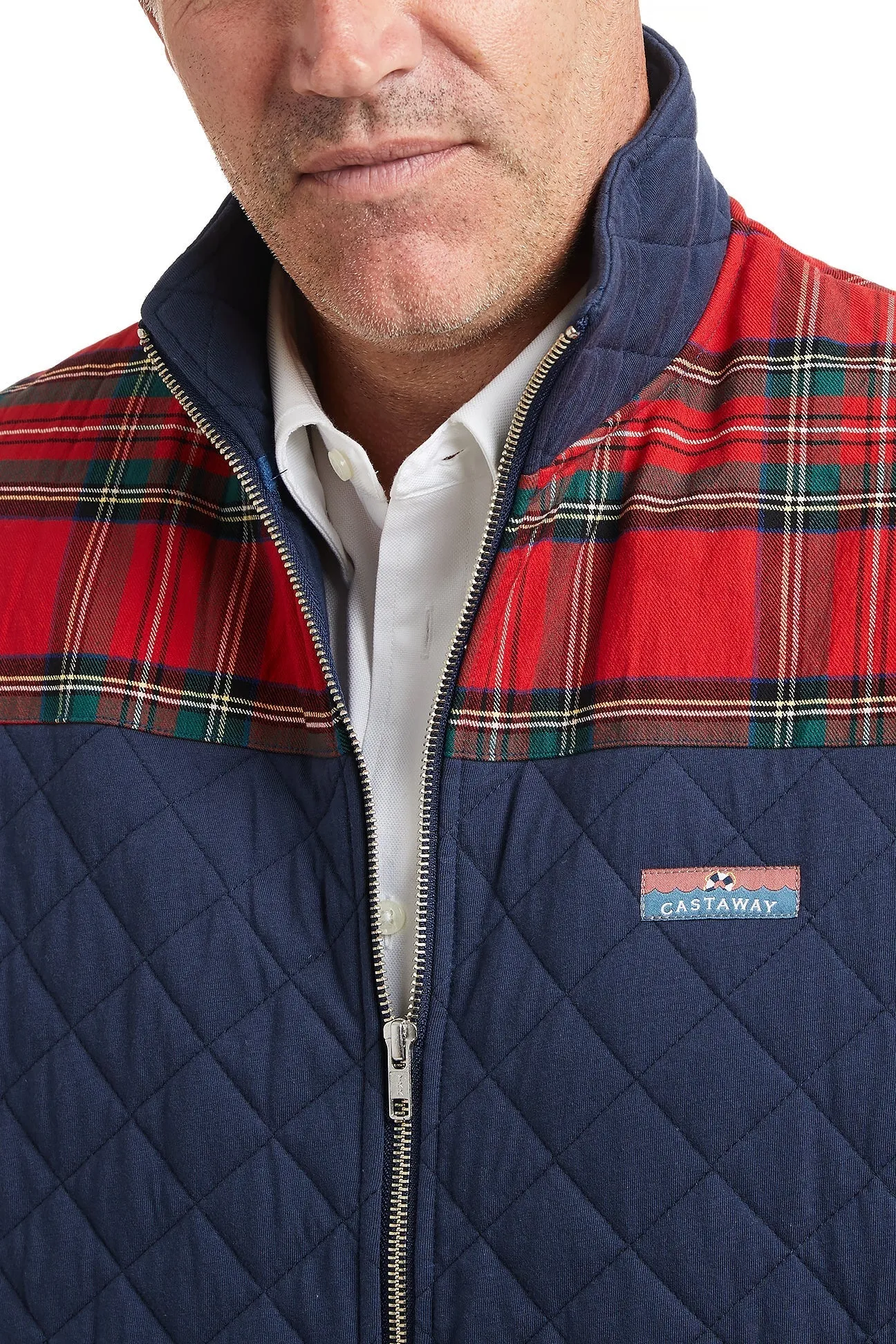 Cross Rip Quilted Vest Nantucket Navy with Royal Stewart Trim