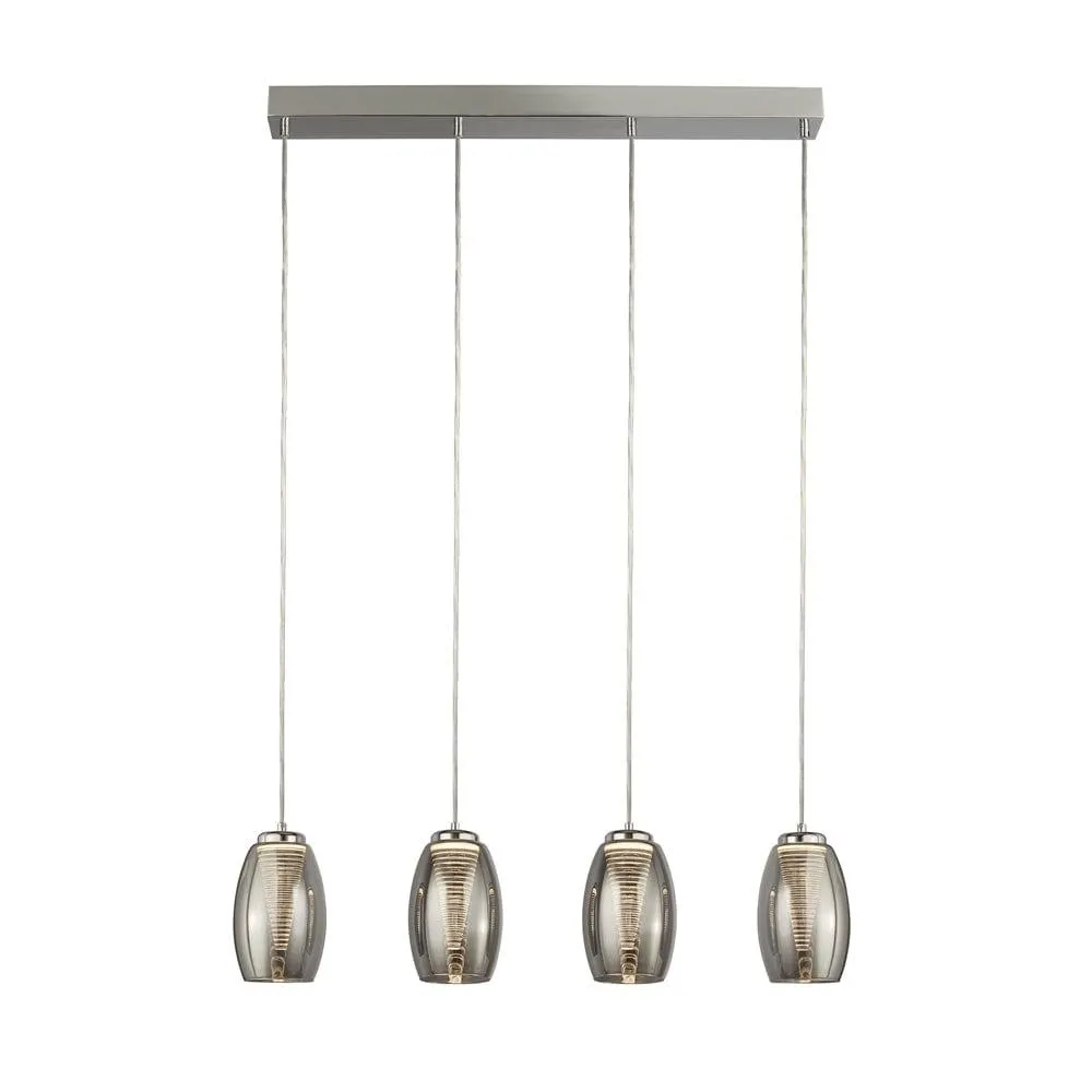 Cyclone 4 Light LED Bar Pendant - Smoked Glass Shades