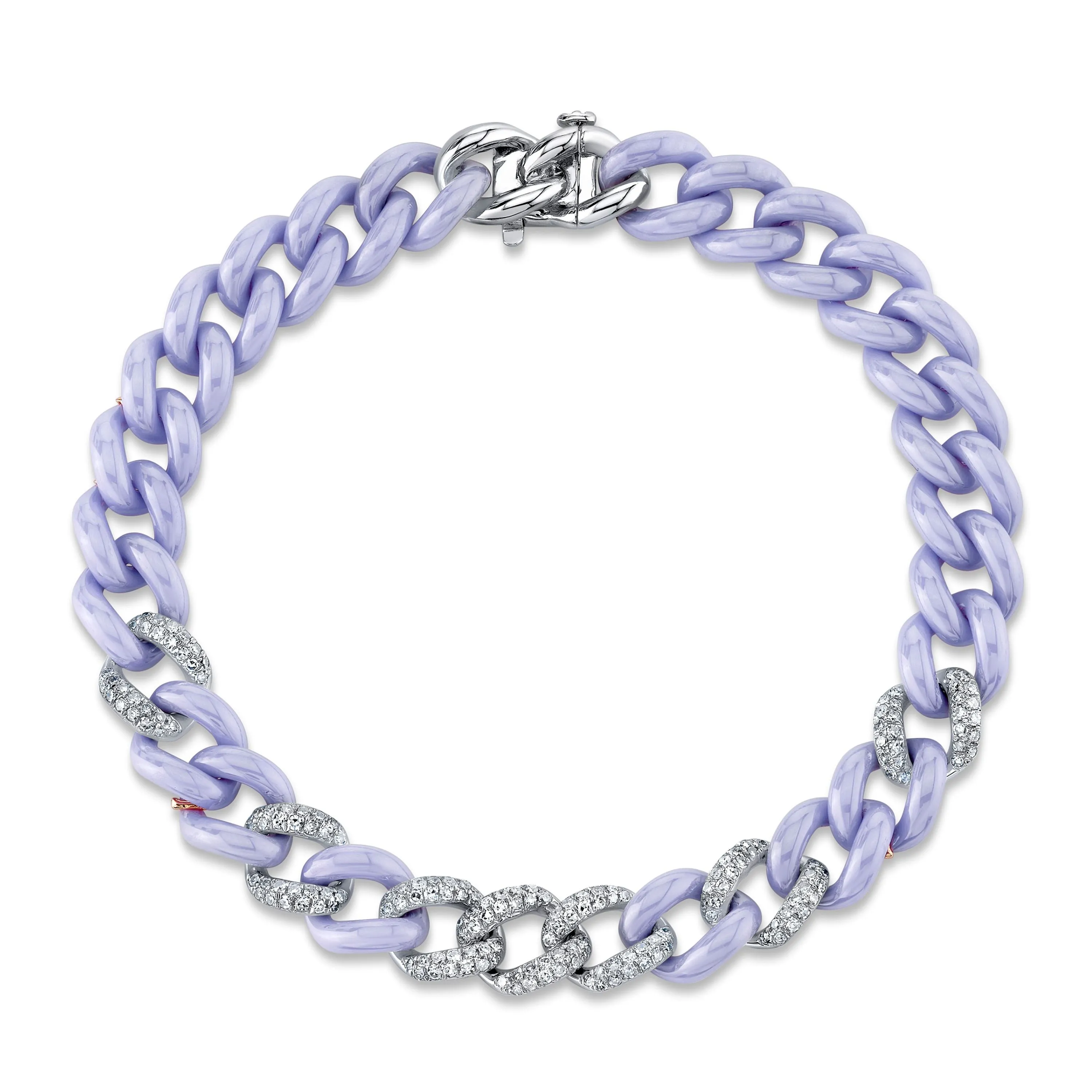 DIAMOND 7 PAVE & LAVENDER CERAMIC MEDIUM LINK BRACELET