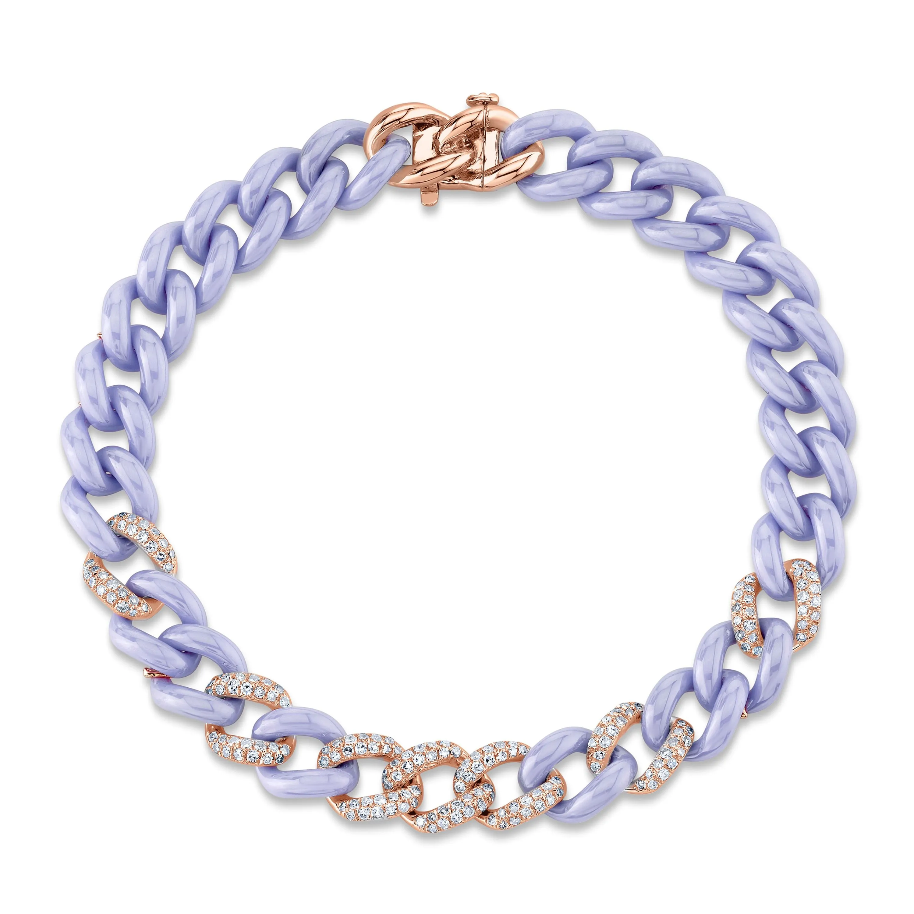 DIAMOND 7 PAVE & LAVENDER CERAMIC MEDIUM LINK BRACELET