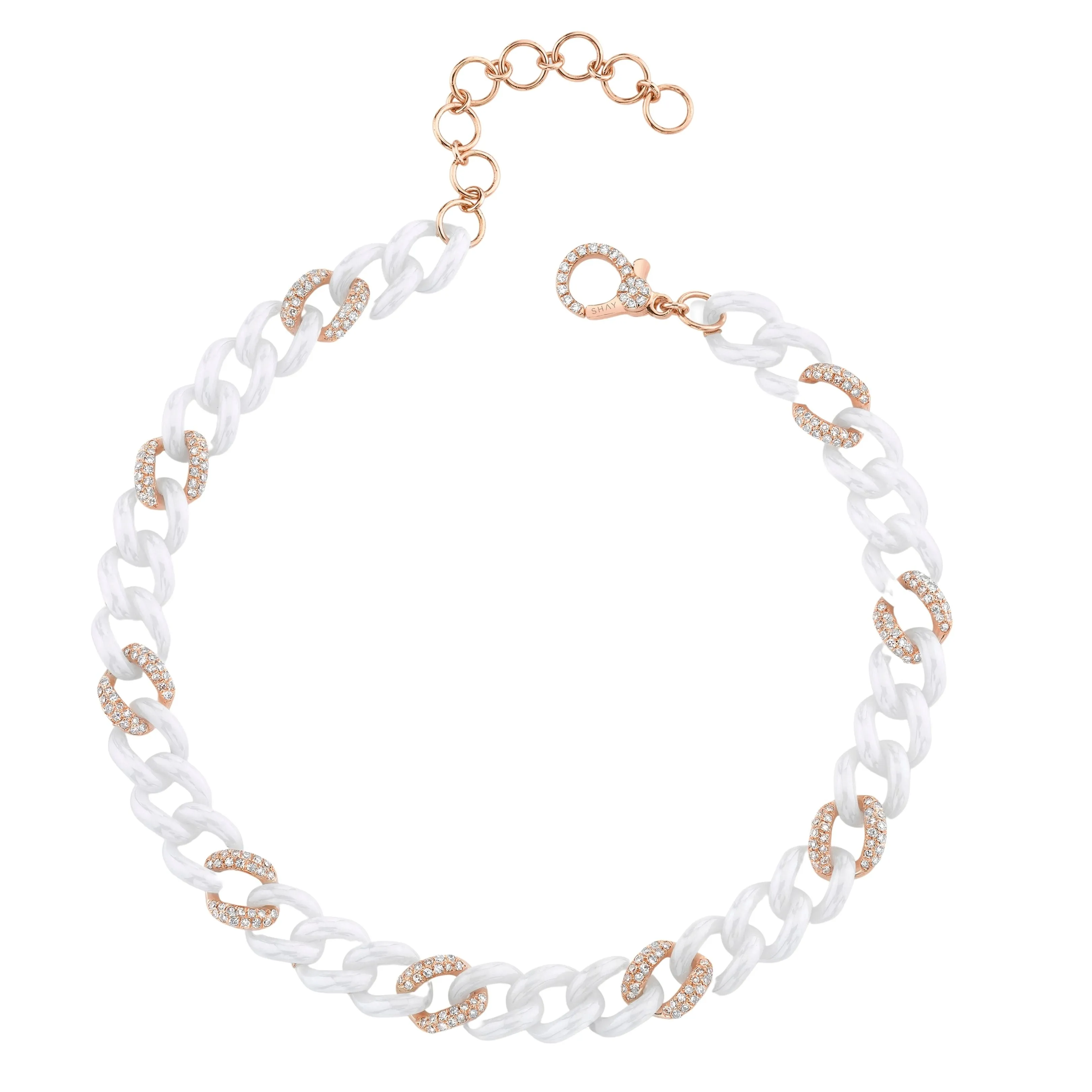 DIAMOND 9 PAVE & WHITE CERAMIC ALTERNATING MEDIUM LINK ANKLET