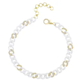 DIAMOND 9 PAVE & WHITE CERAMIC ALTERNATING MEDIUM LINK ANKLET