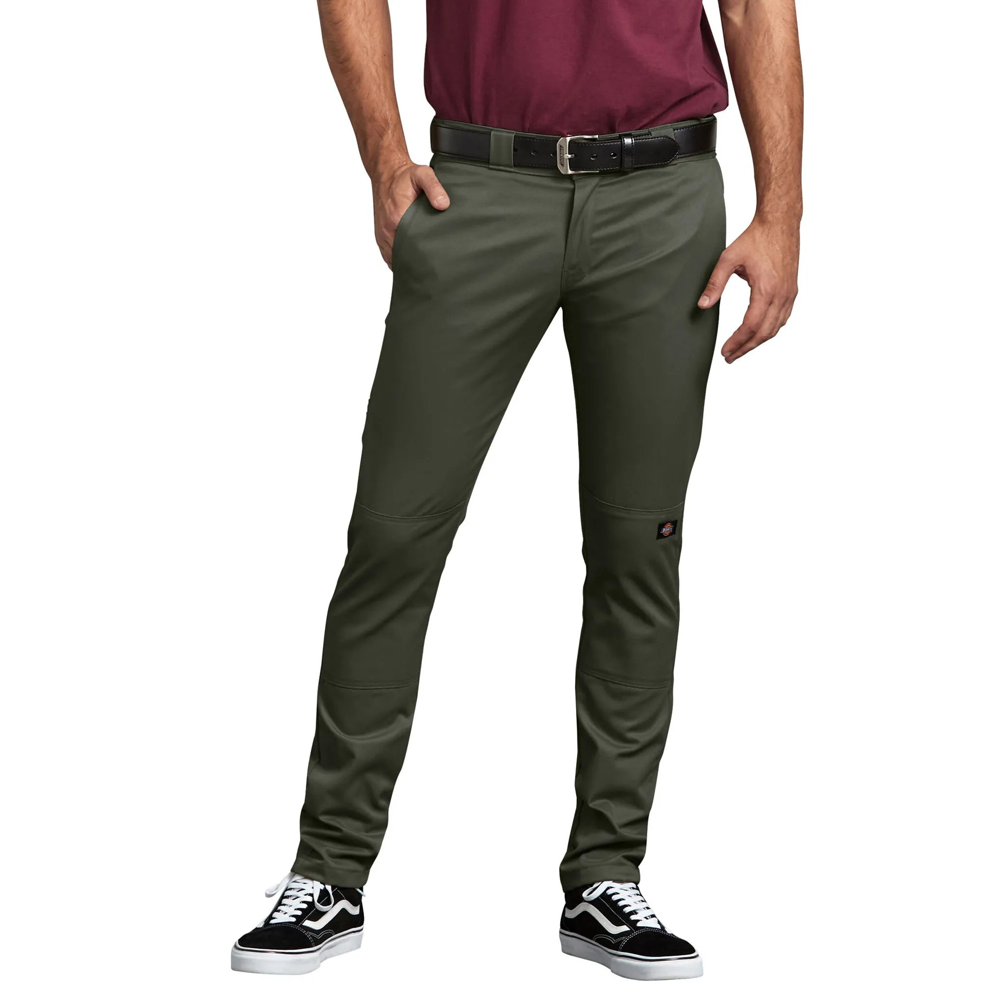 Dickies Men's WP811 Flex Skinny Straight Fit Double Knee Work Pants Olive Green