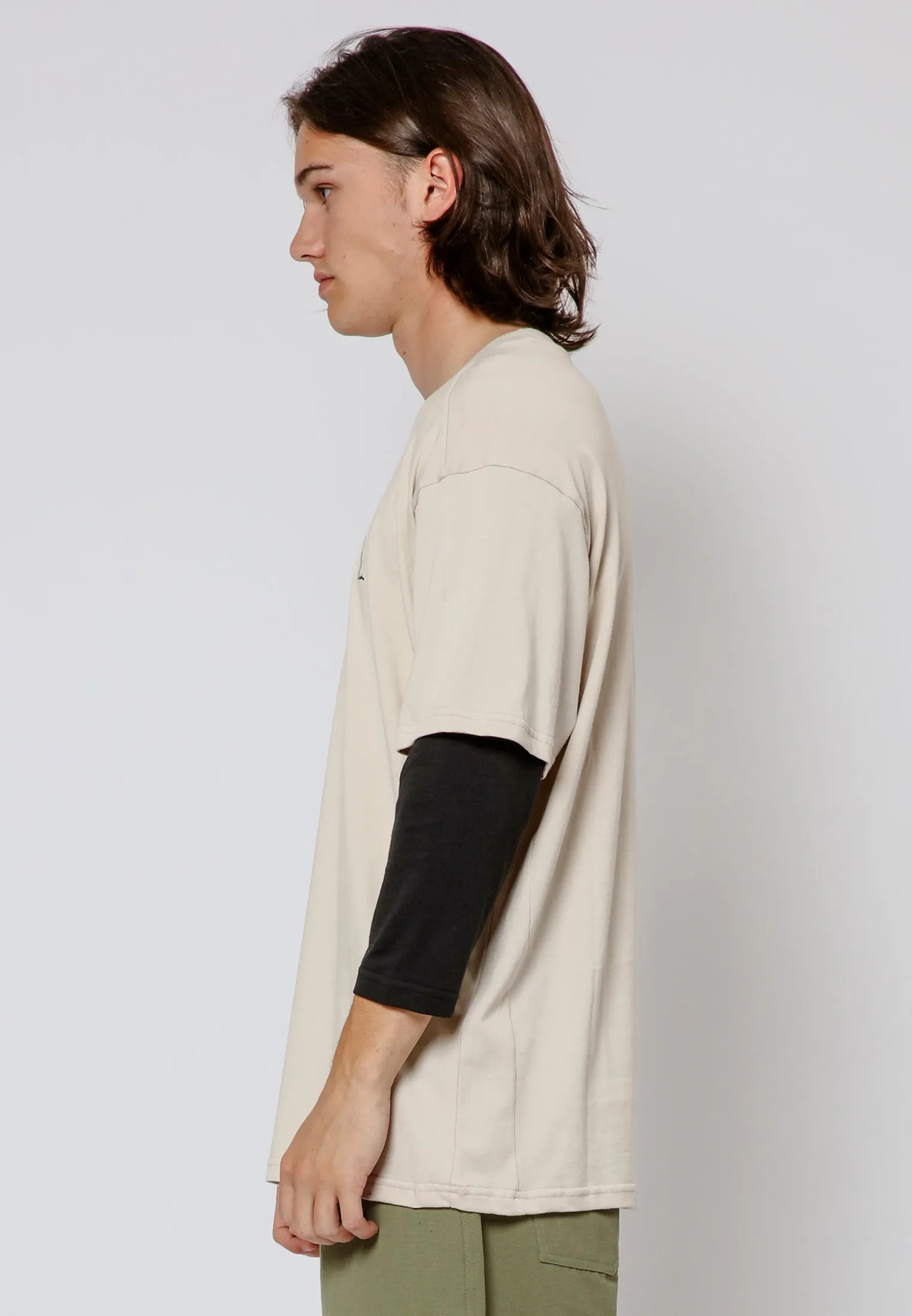 DOUBLE SLEEVE T-SHIRT STONE & BLACK