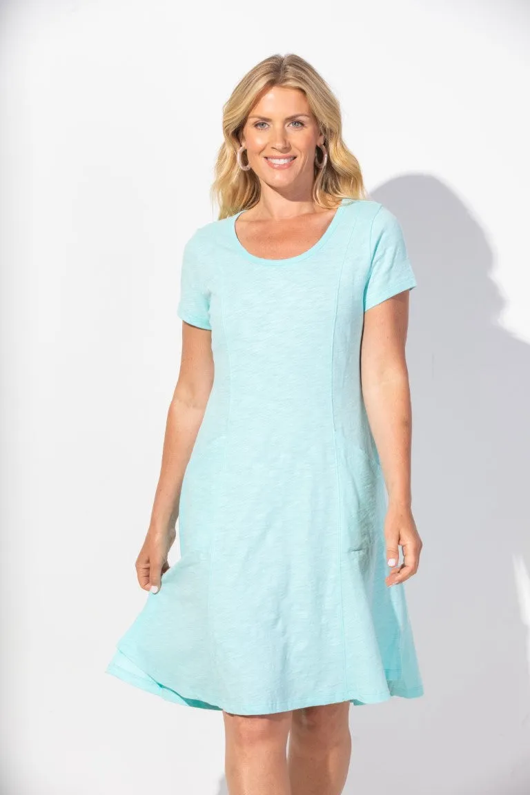 Dress - Cotton Scoop Neck - Aqua