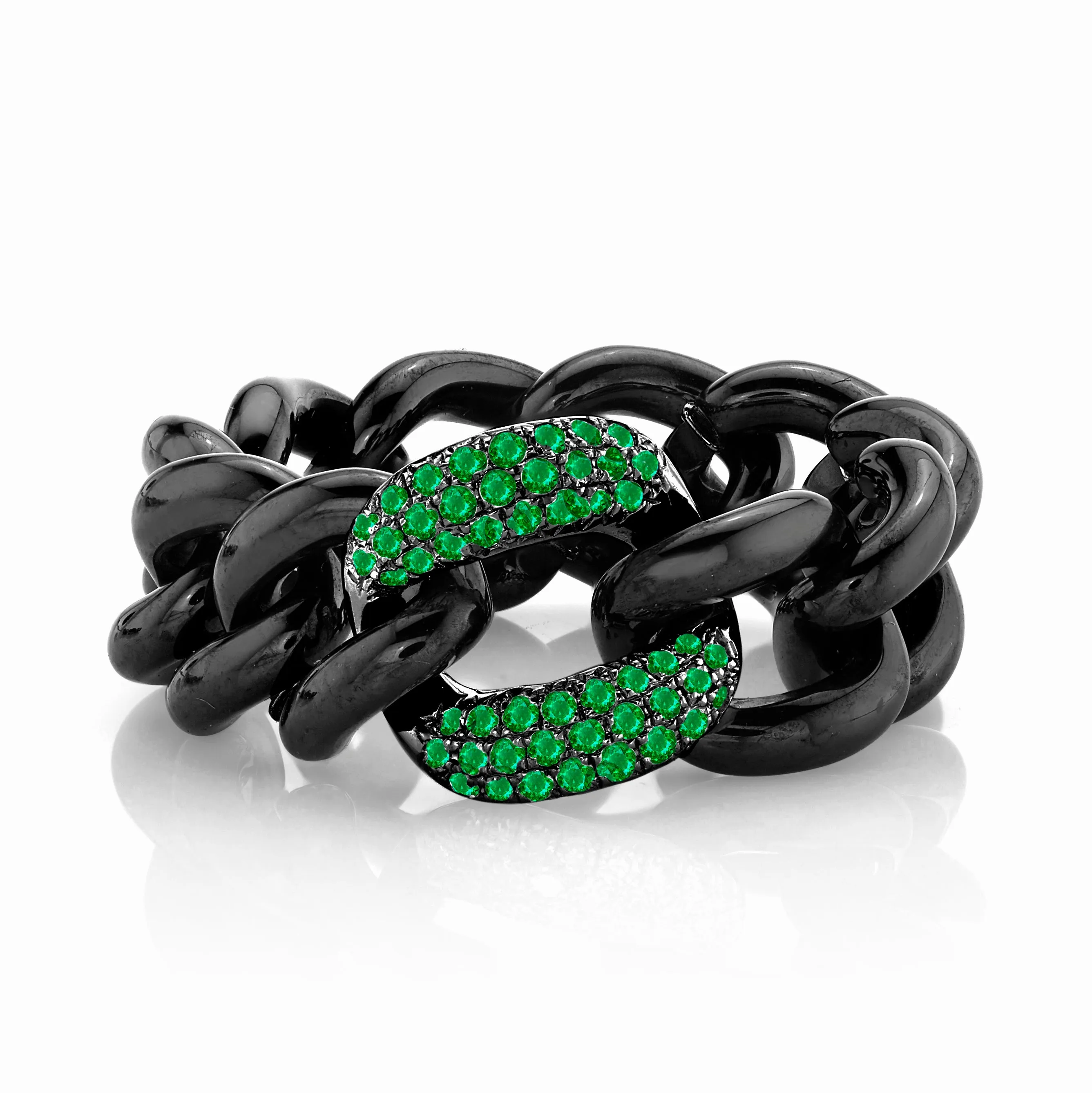 EMERALD & BLACK CERAMIC MEDIUM LINK RING