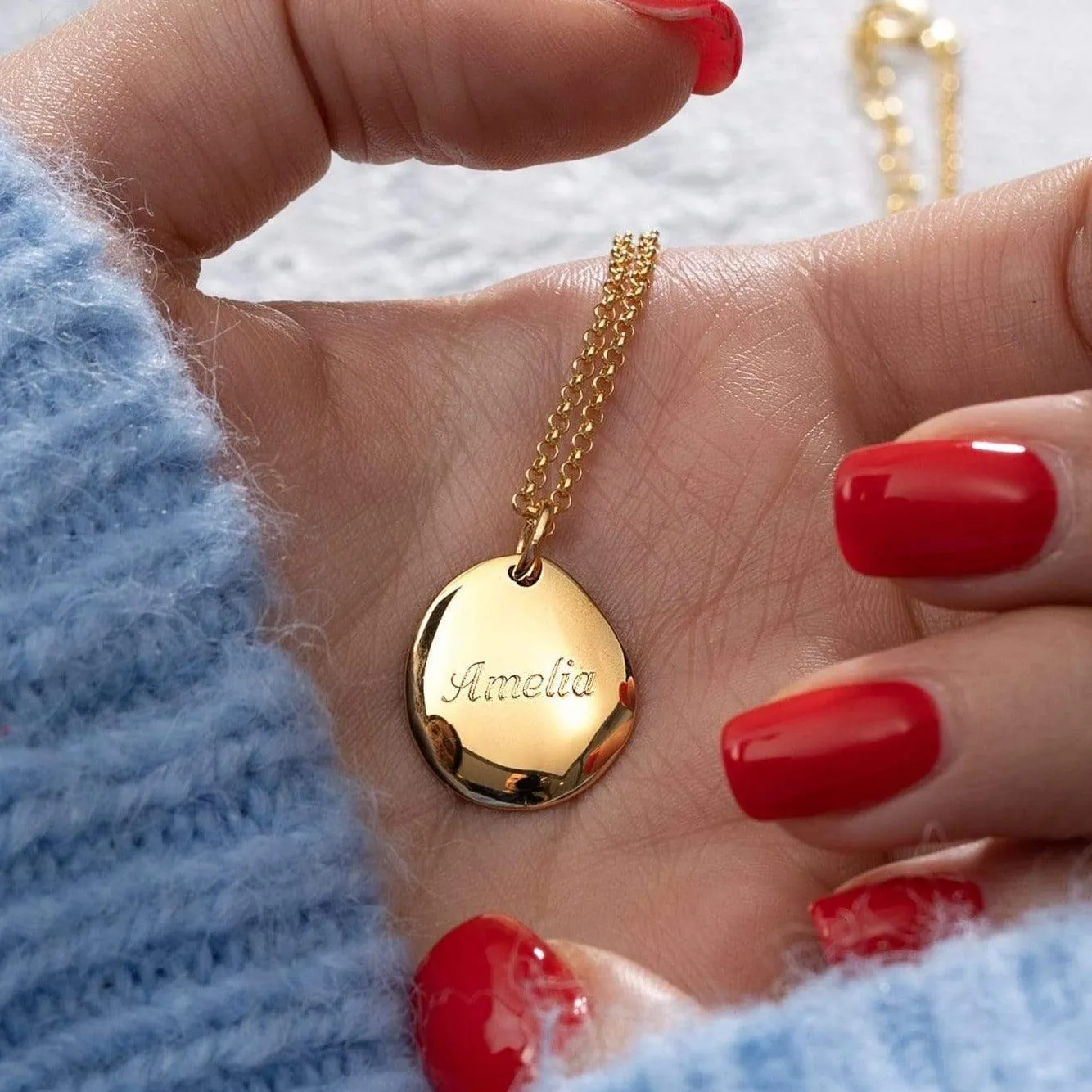 Engraved Gold Plated Pebble Necklace (Medium)