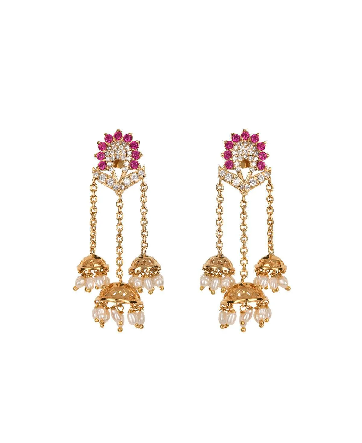 Ethnic Pearl Triple Hanging Jhumka