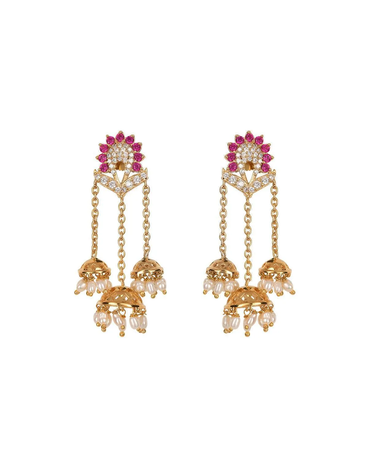 Ethnic Pearl Triple Hanging Jhumka