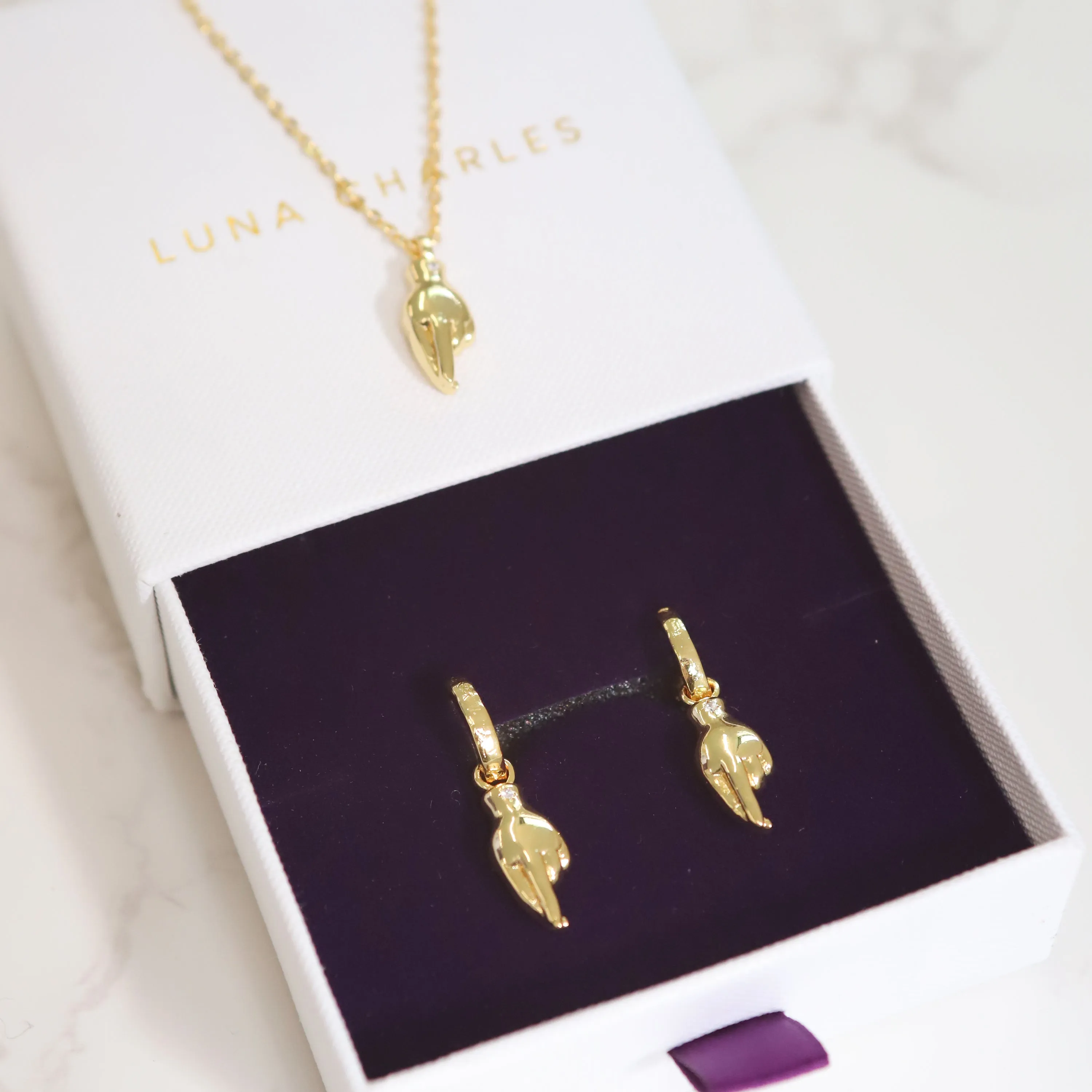 Fingers Crossed Gift Set | Earrings & Necklace | 18k Gold Plated