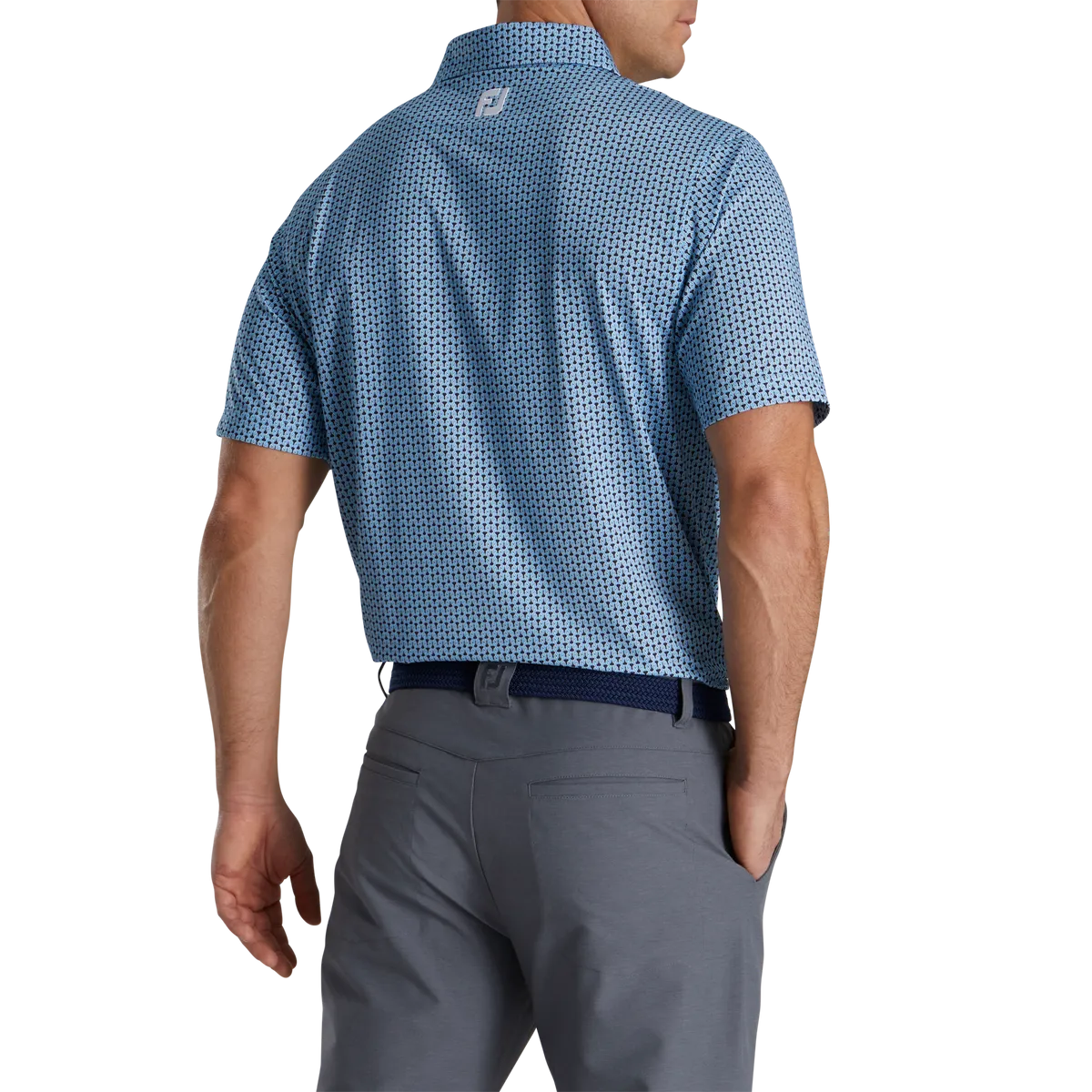 FootJoy Loop Print Lisle Polo- Black/French Blue/White