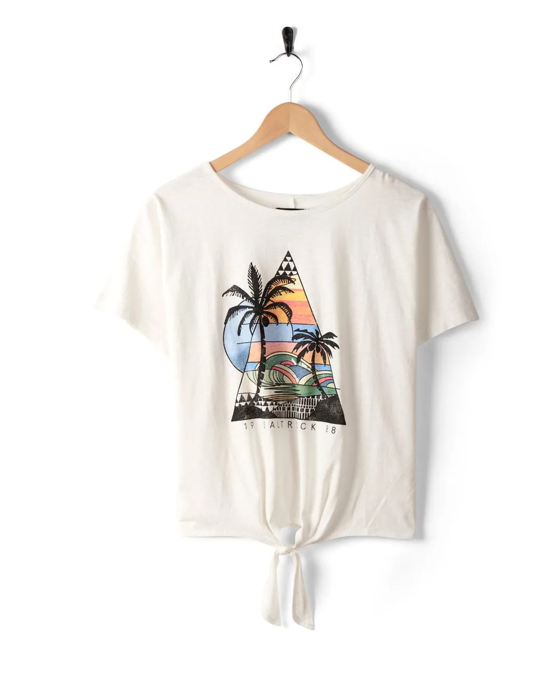 Geo Beach - Womens Tie Front T-Shirt - White