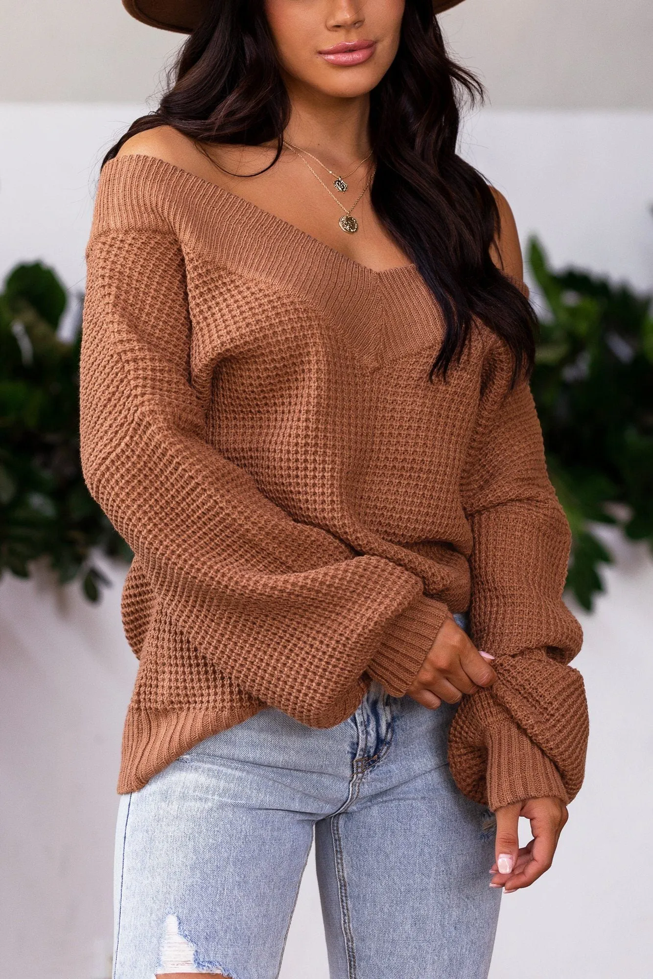 Ginny Cocoa Knit Bell Sleeve Sweater