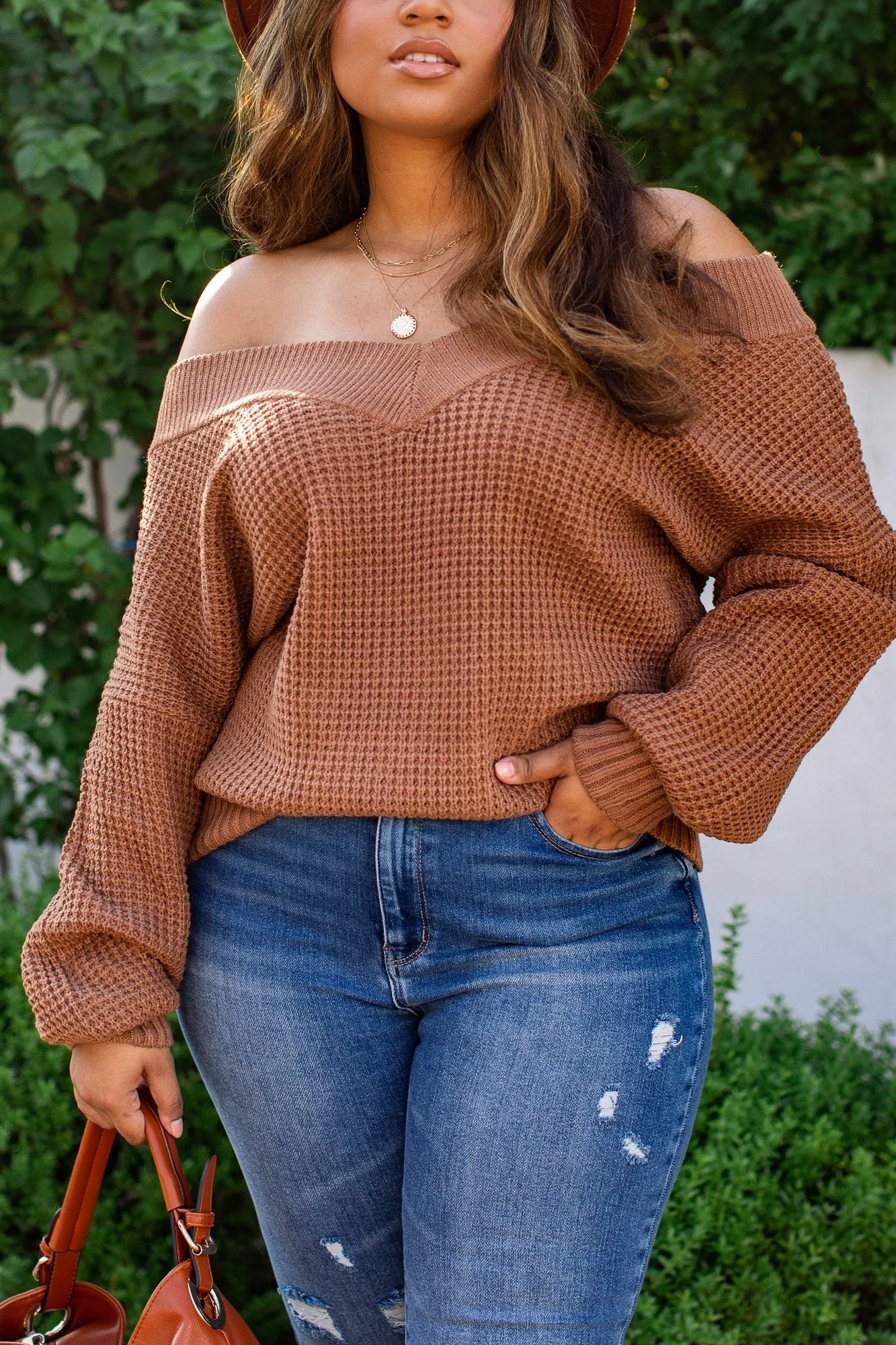 Ginny Cocoa Knit Bell Sleeve Sweater