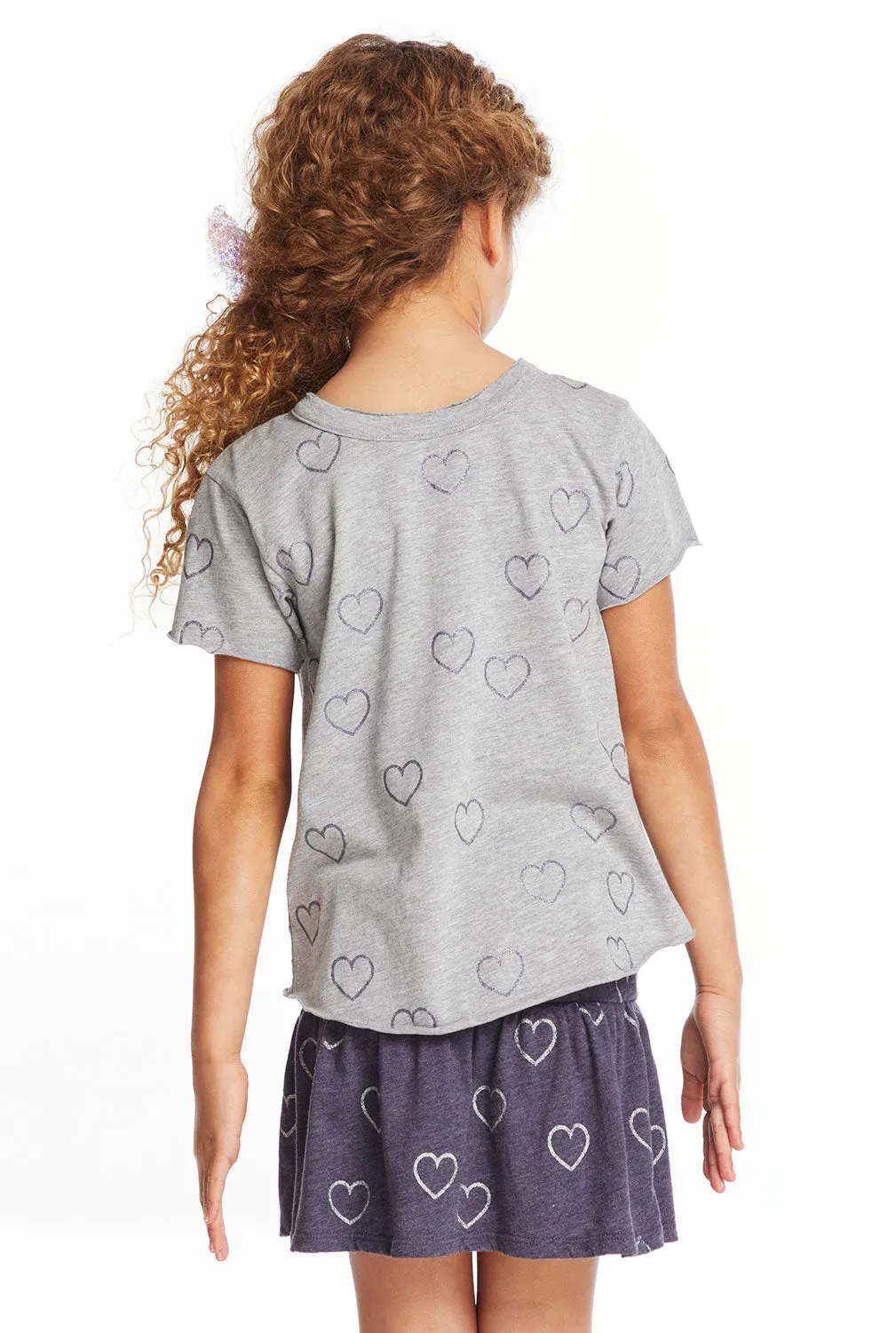 Glitter Hearts Girls Crew Neck Tee