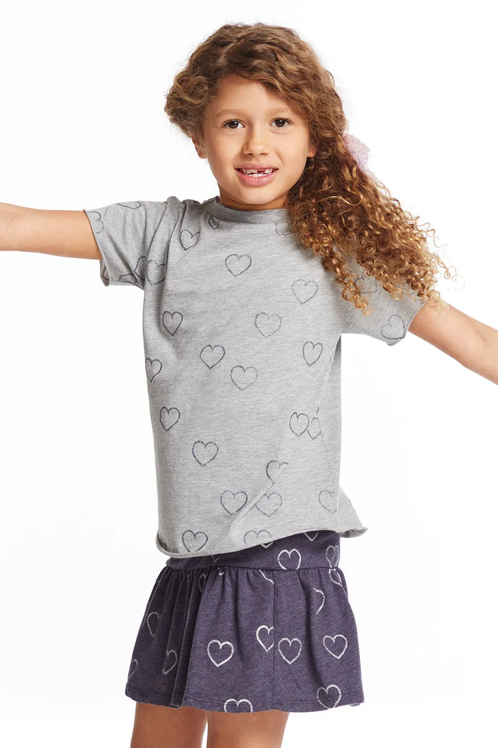 Glitter Hearts Girls Crew Neck Tee