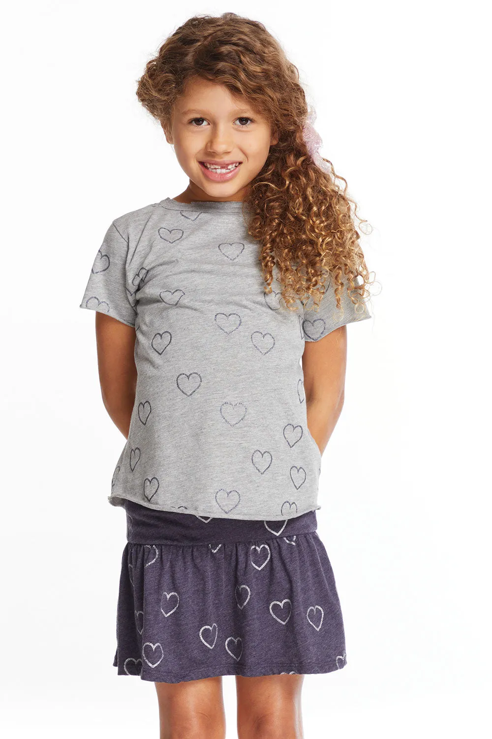 Glitter Hearts Girls Crew Neck Tee