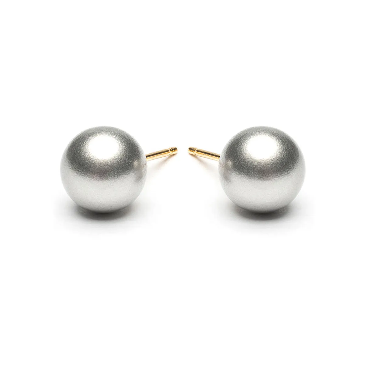 Gold Plated 8 mm Gray Pearl Stud Earrings