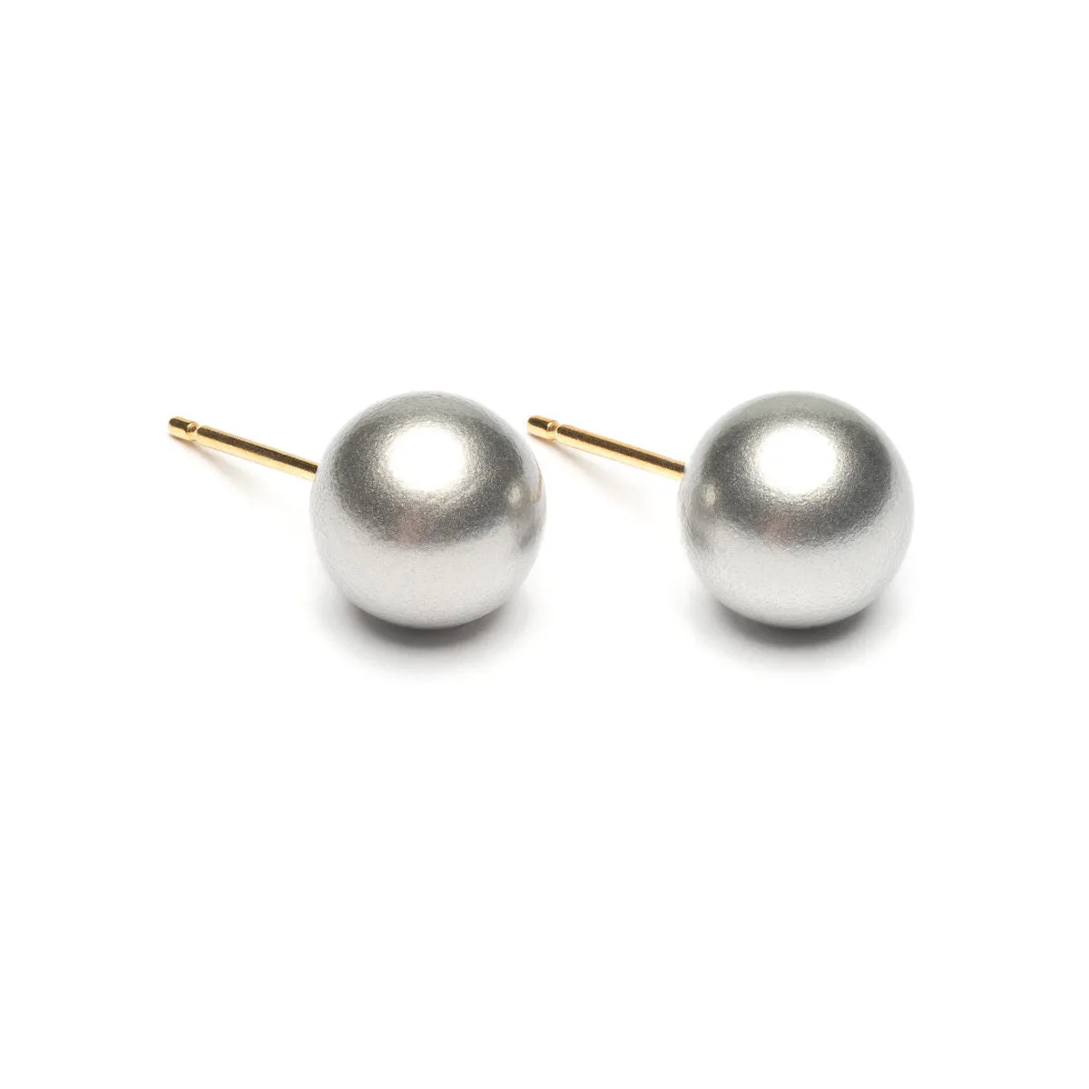 Gold Plated 8 mm Gray Pearl Stud Earrings