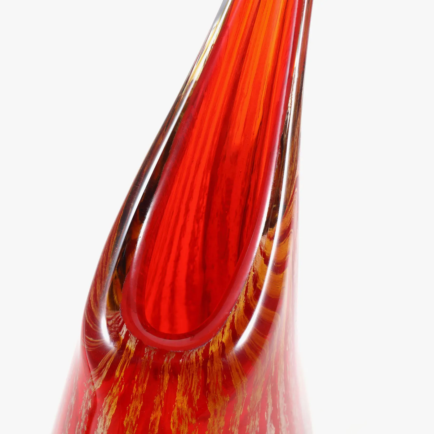 Hand Blown Red Teardrop Sommerso Art Glass Vase 9.5-12.5 inch tall