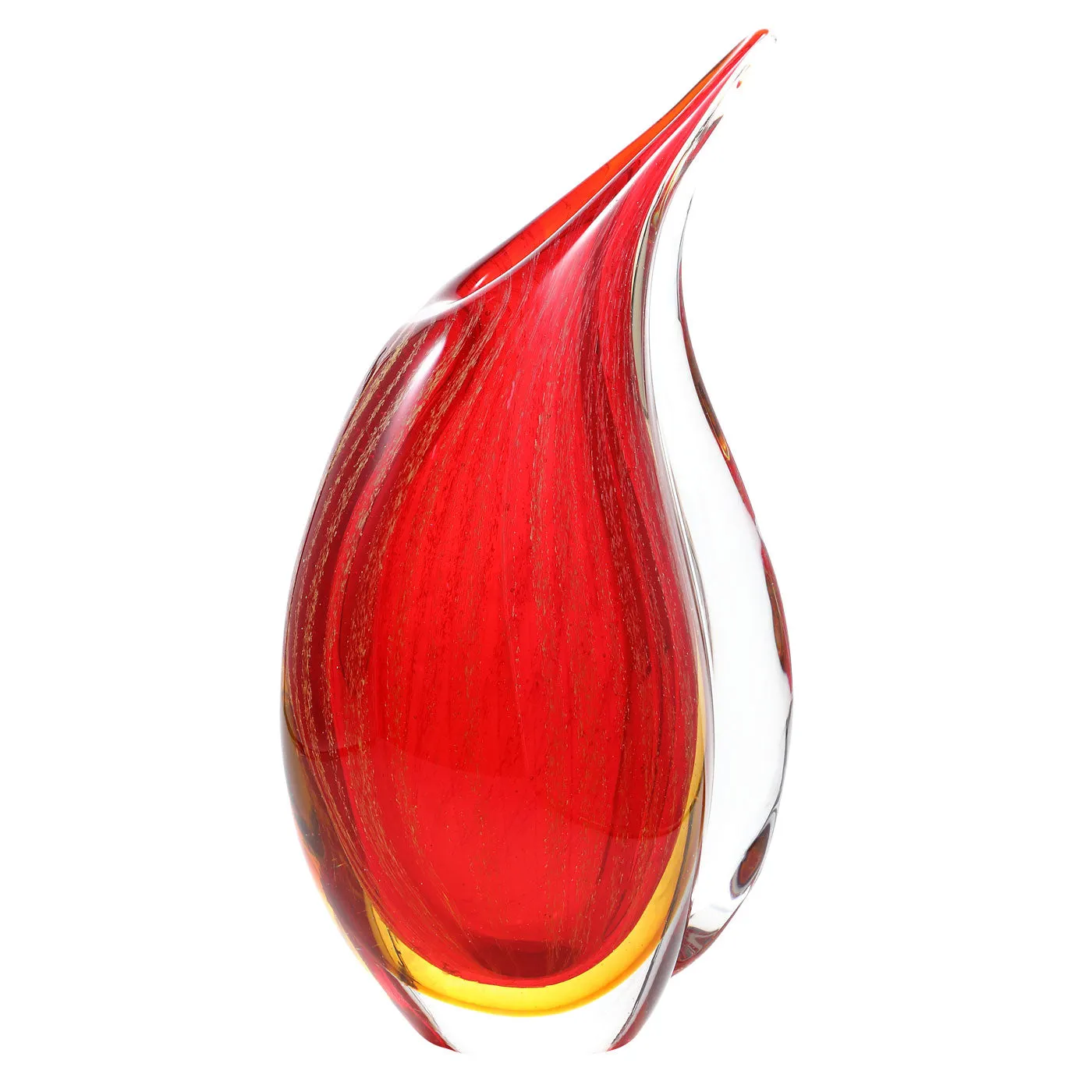 Hand Blown Red Teardrop Sommerso Art Glass Vase 9.5-12.5 inch tall