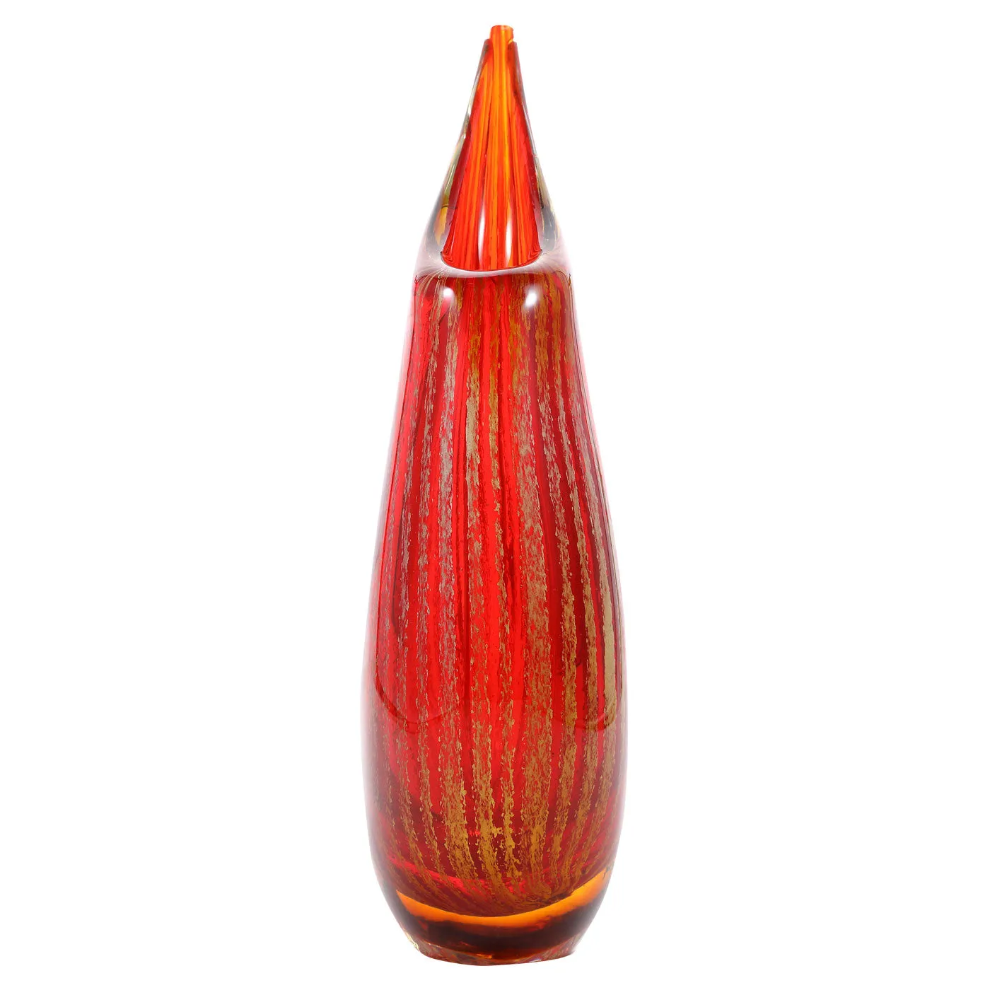 Hand Blown Red Teardrop Sommerso Art Glass Vase 9.5-12.5 inch tall