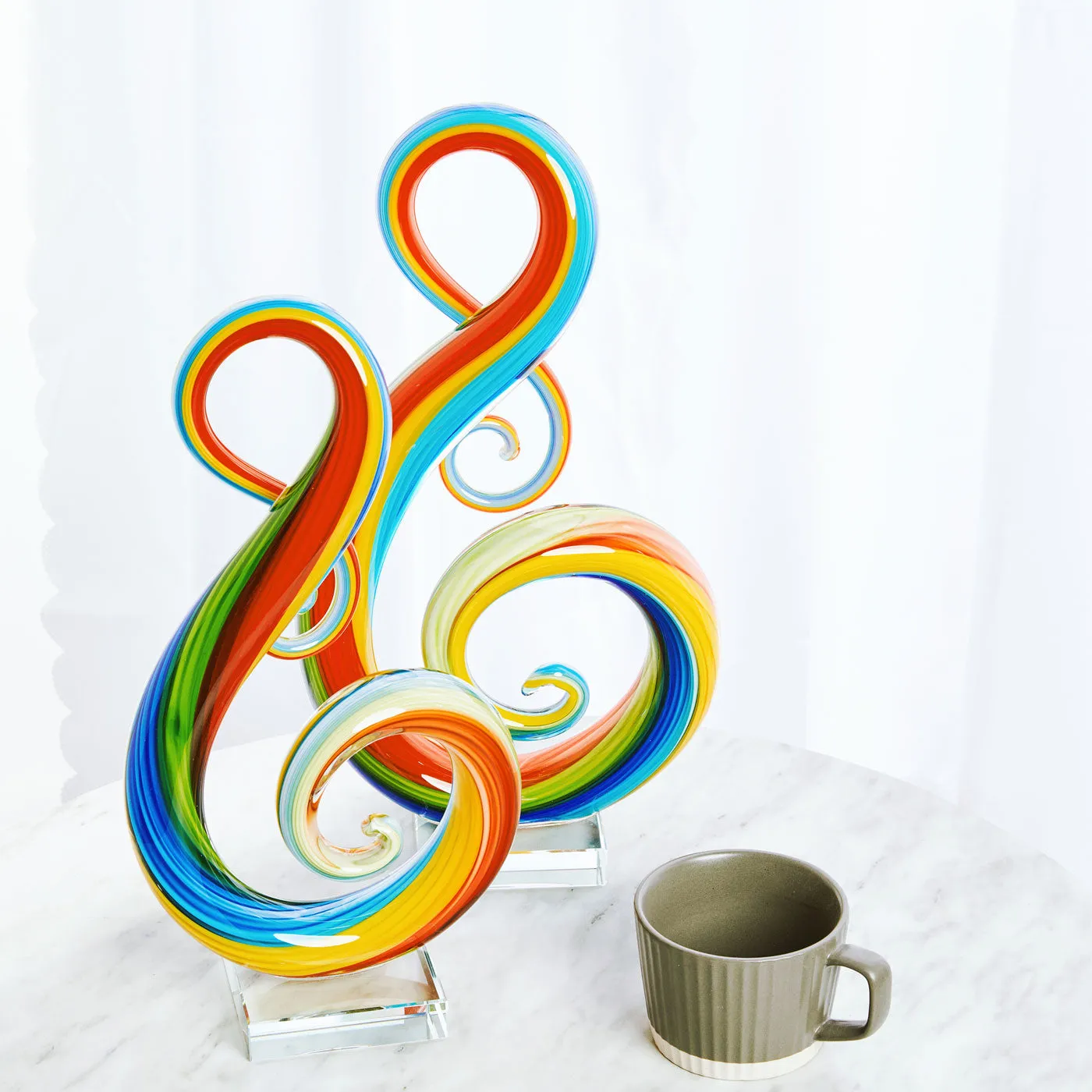 Hand Blown Treble Sommerso Art Glass Sculpture Rainbow 11-14 inch tall