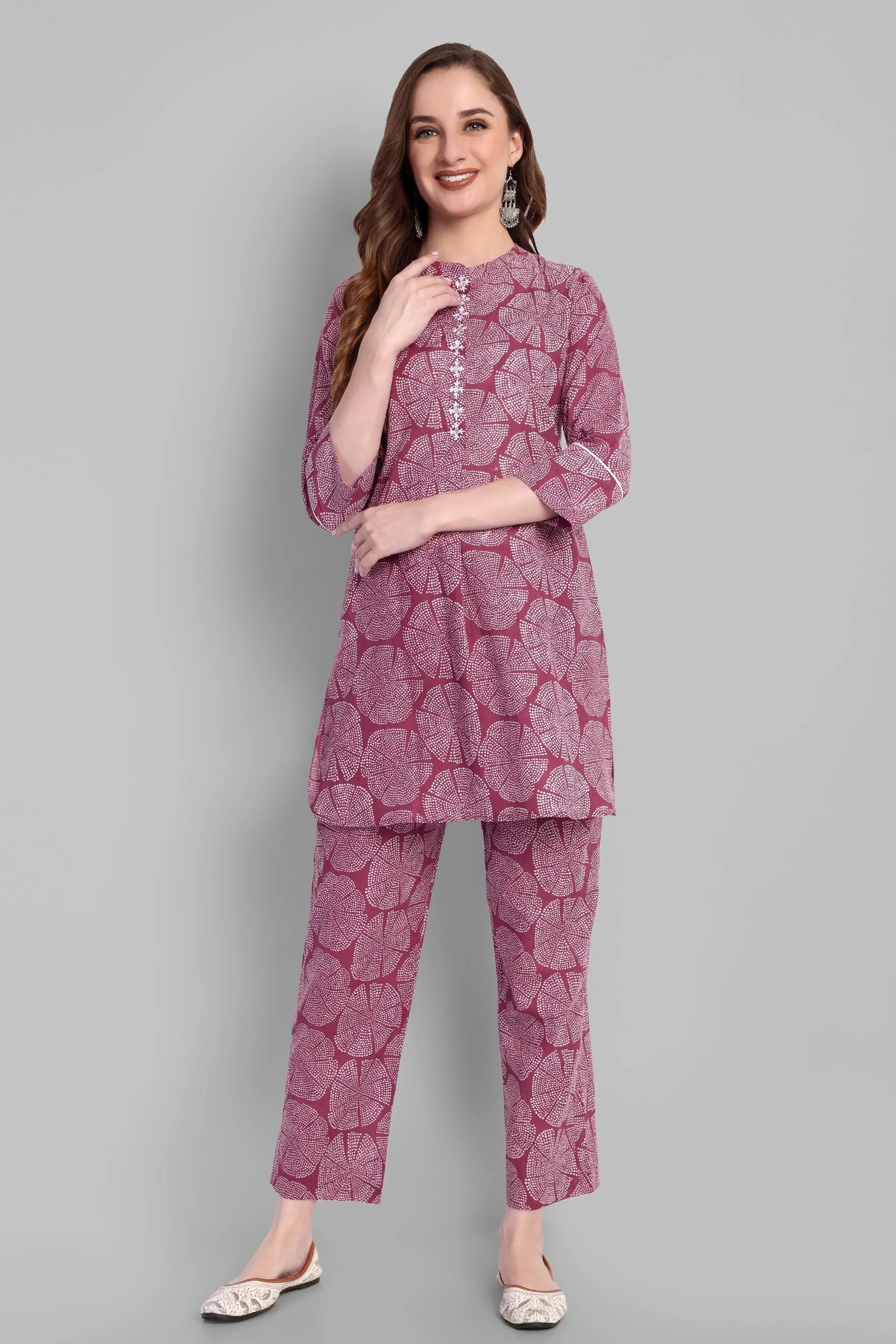 Handcrafted Embroidery Cotton Pink Co-ord Set