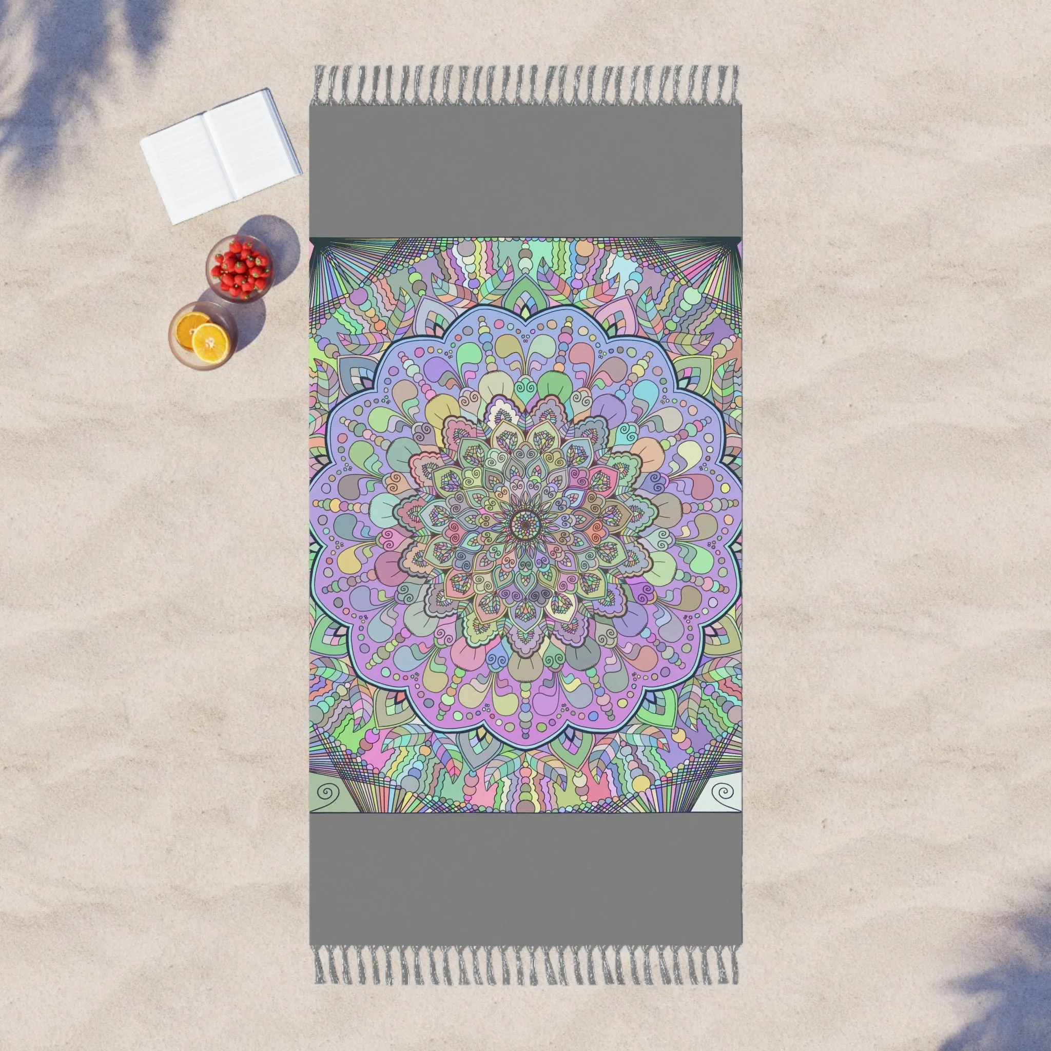 Handmade Mandala Beach Cloth - Original Art - Light Gray Colors