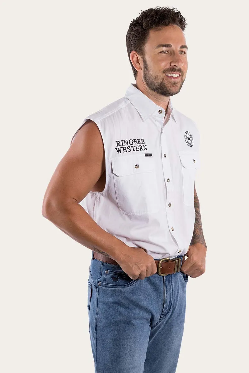 Hawkeye Mens Sleeveless Work Shirt - White/Black