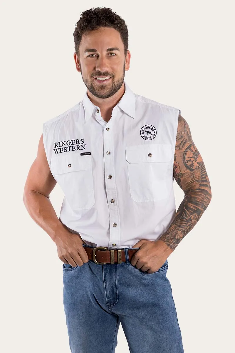 Hawkeye Mens Sleeveless Work Shirt - White/Black