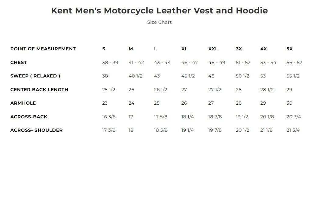 Kent Men's Motorcycle Leather Vest w/ Removable Sweatshirt