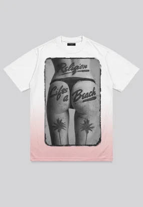 LIFES A BEACH WHITE & PINK T-SHIRT