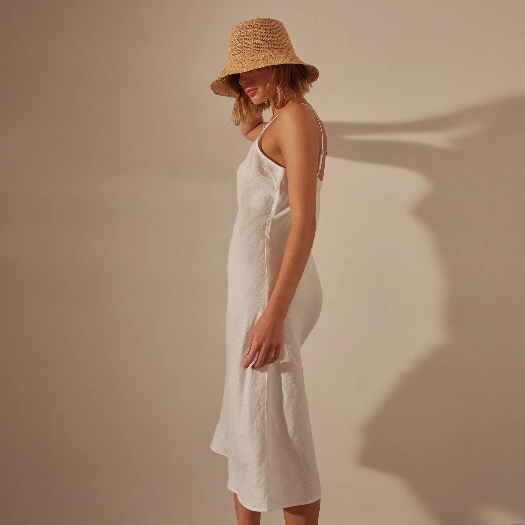 Lightweight Linen Cami Dress - White