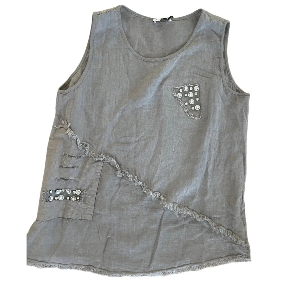 Linen and Rhinestone tank blouse