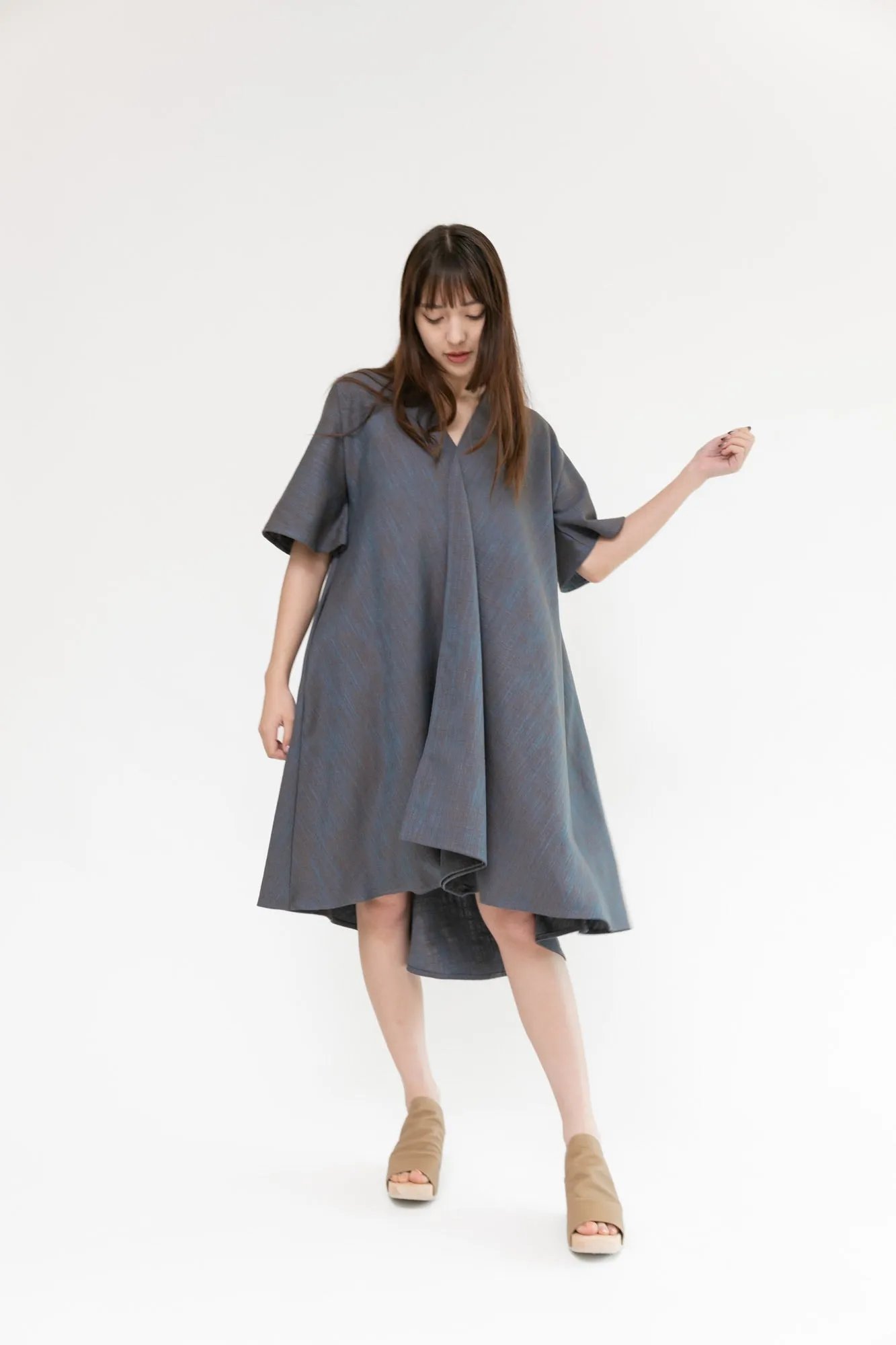 Linen Rorschach Dress | Blue Bronze