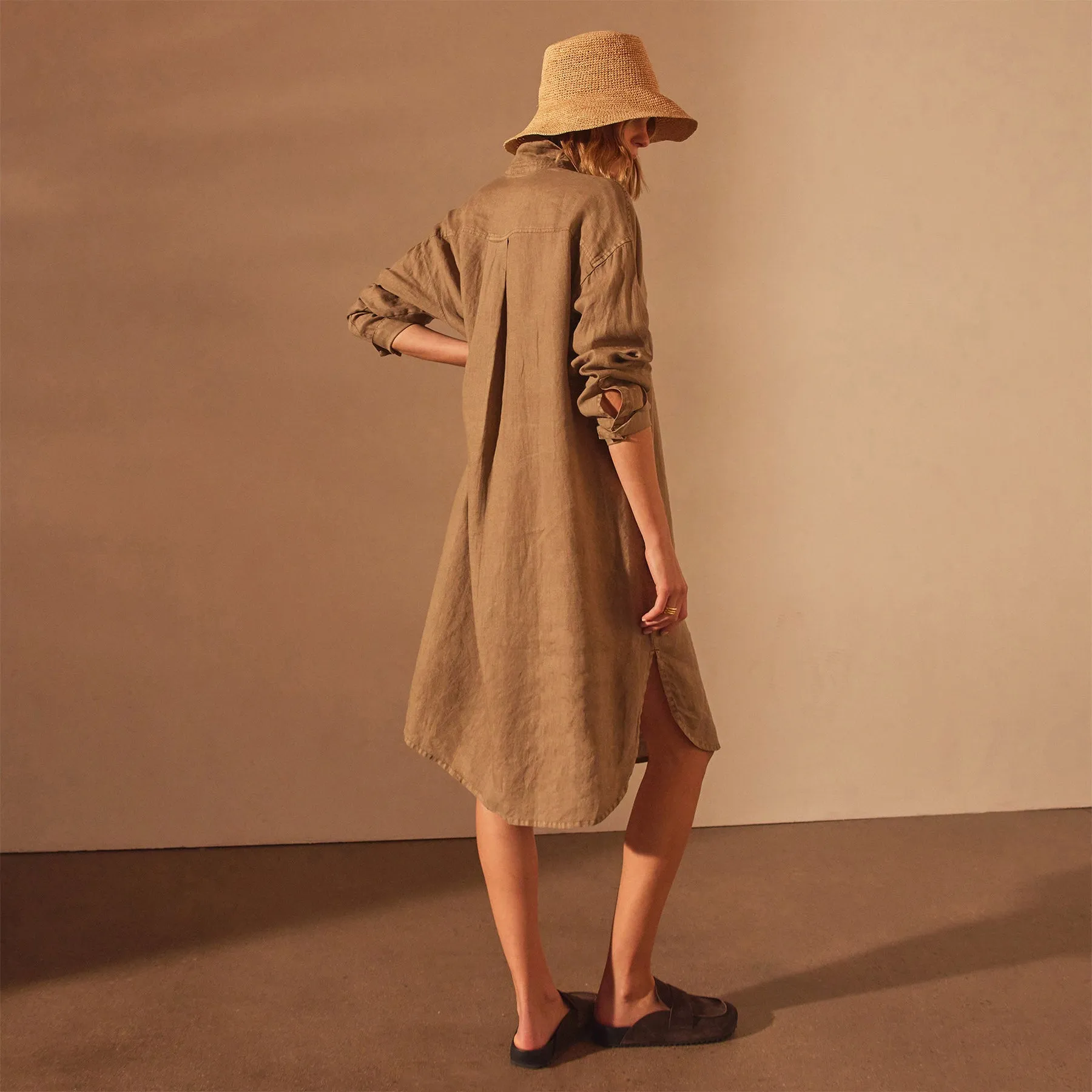 Linen Shirt Dress - Cashew Pigment