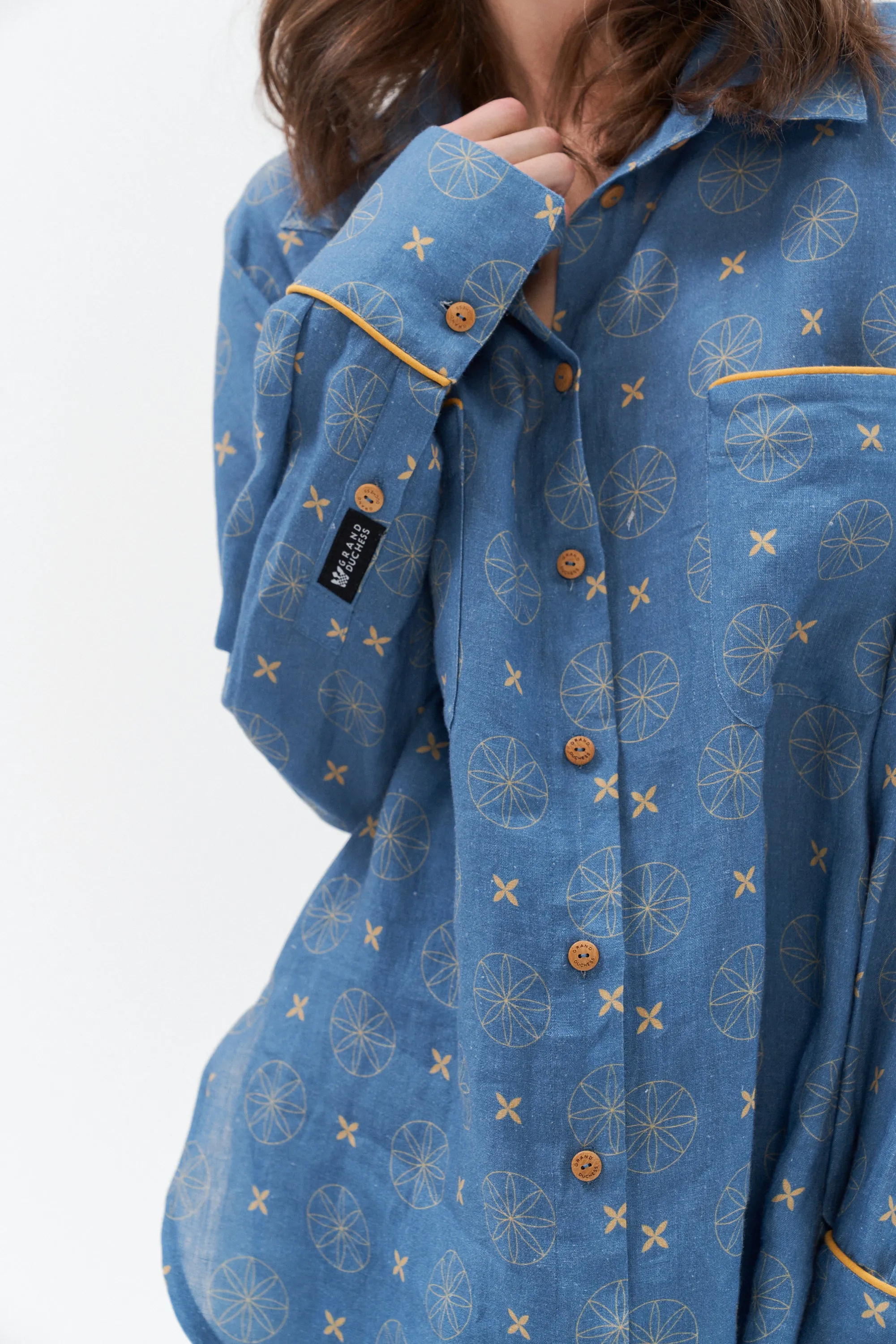 Linen shirt with golden stripe “Brillante” (Blue)