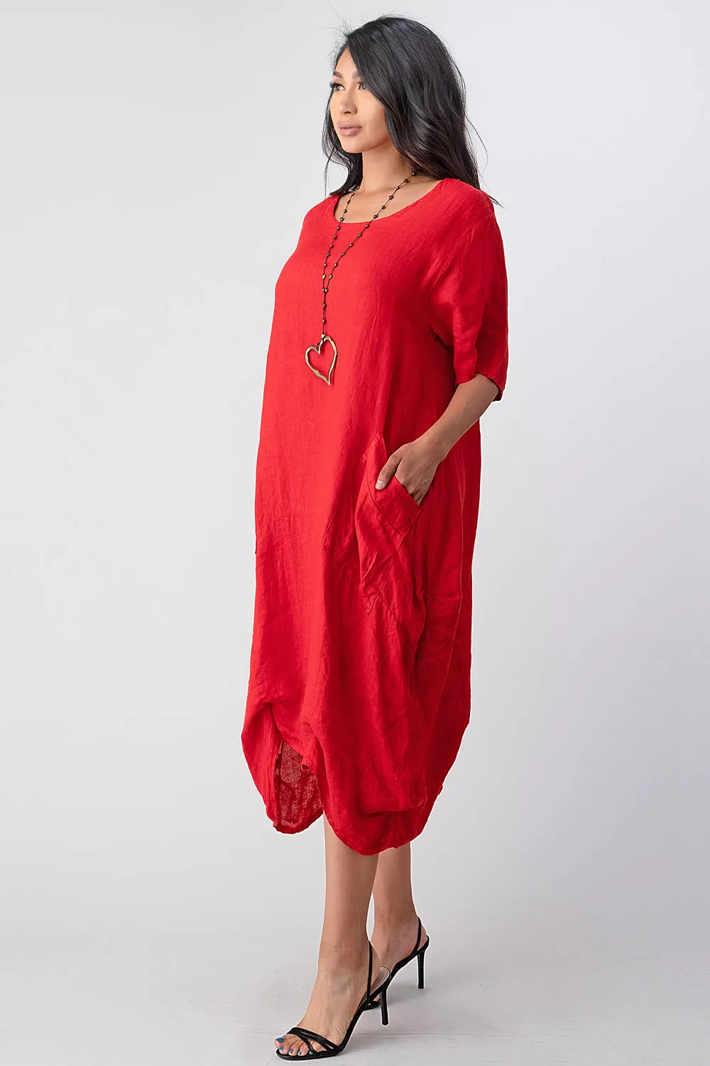 Long  Italian Linen Tie Bottom Dress