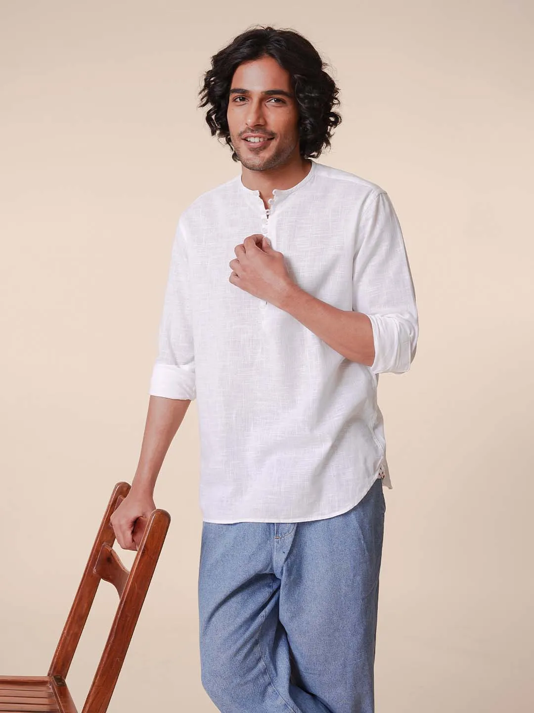 Loop Detail Pure Cotton White Kurta - Arc