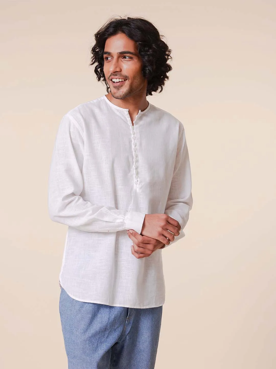 Loop Detail Pure Cotton White Kurta - Arc