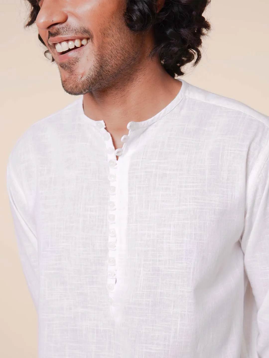 Loop Detail Pure Cotton White Kurta - Arc