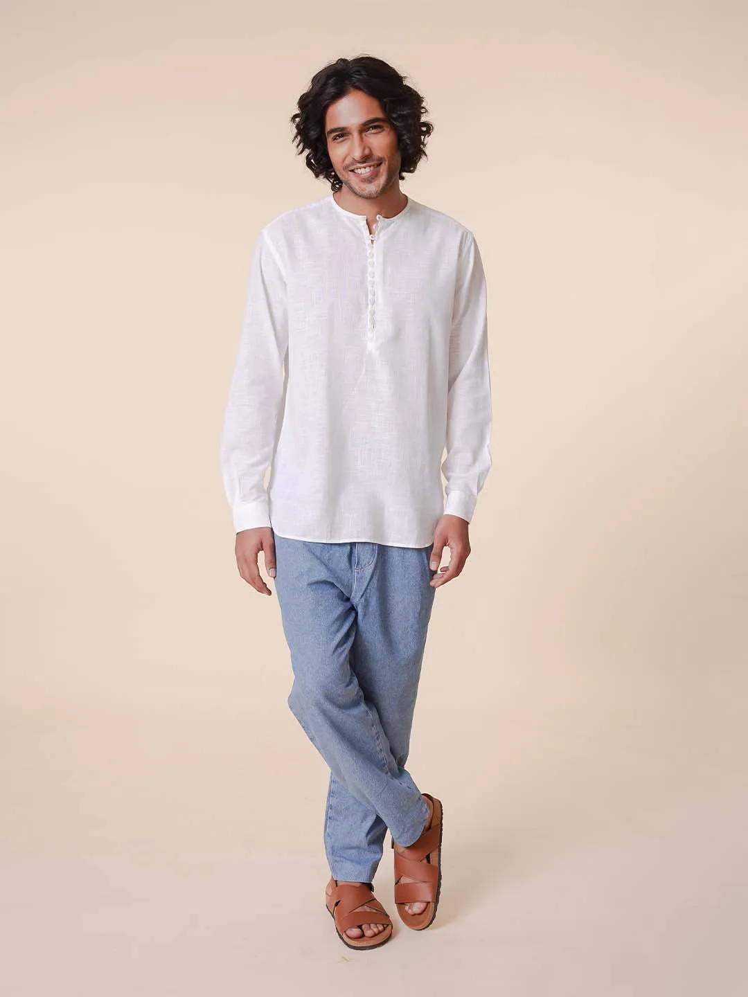 Loop Detail Pure Cotton White Kurta - Arc