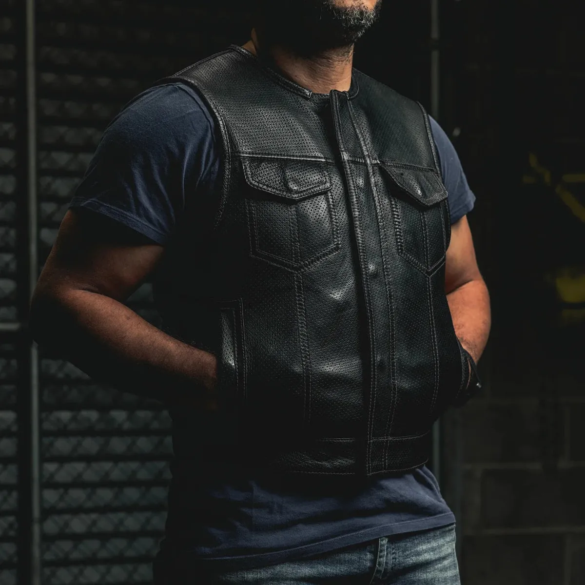 Lowside Men's Perforated Motorcycle Leather Vest